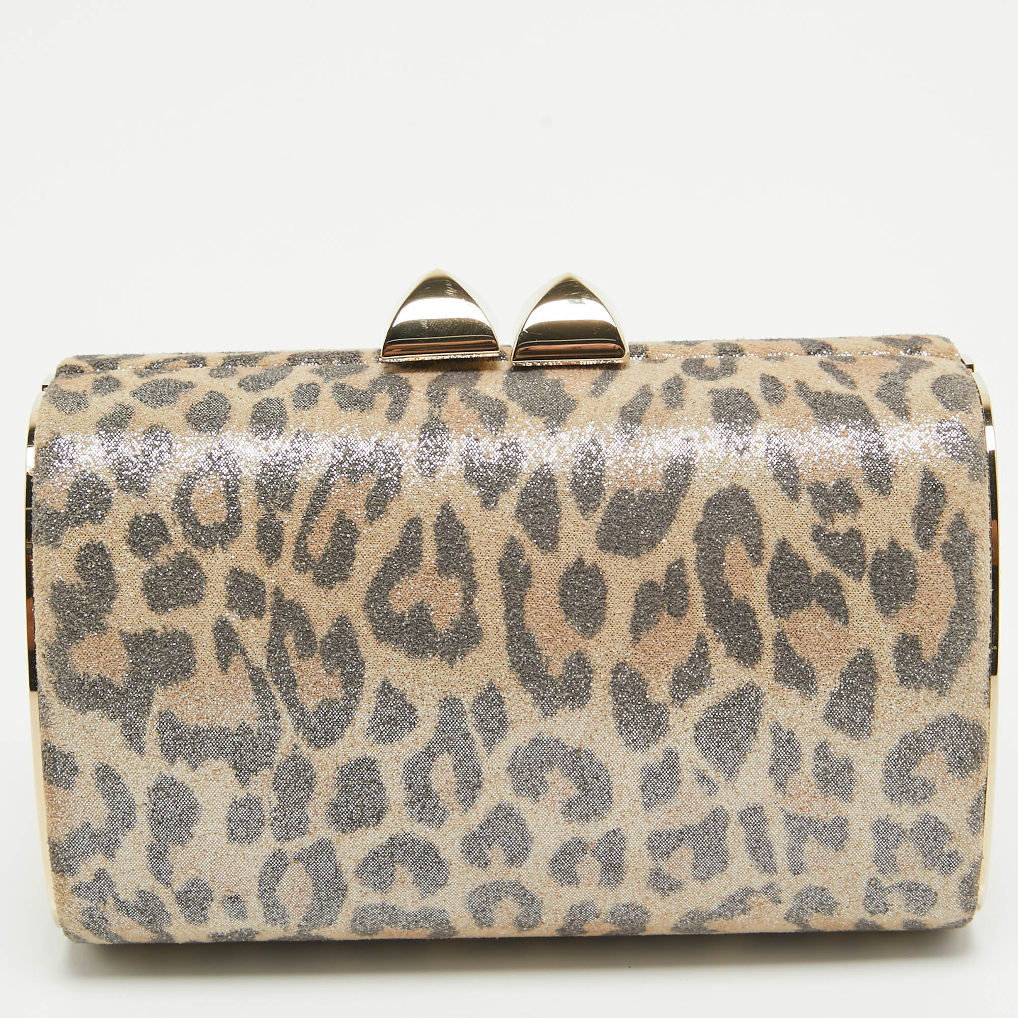Pre-owned Jimmy Choo Light Beige Leopard Print Suede Compact Twill Tube Clutch