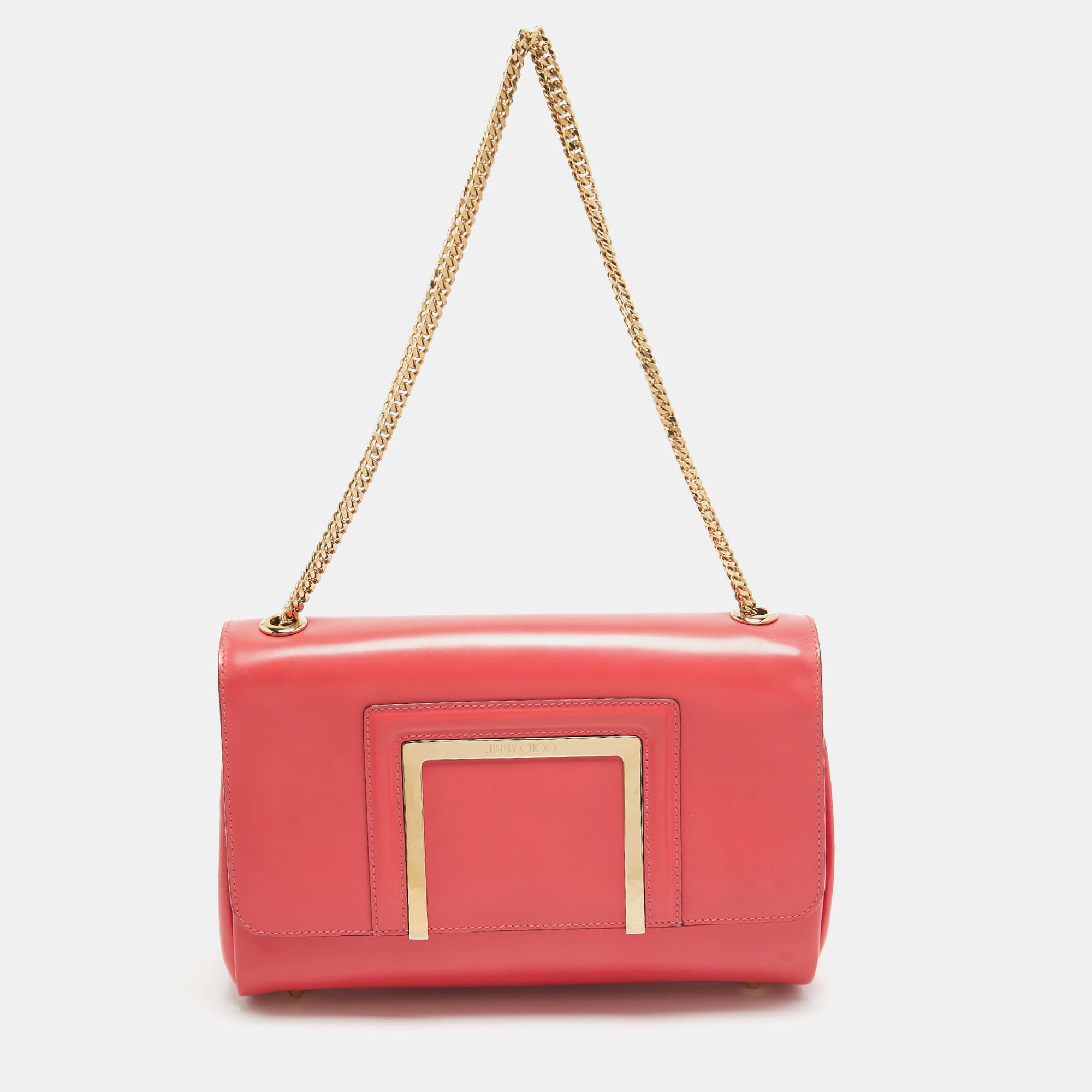 Pre-owned Jimmy Choo Coral Pink Leather Alba Shoulder Bag