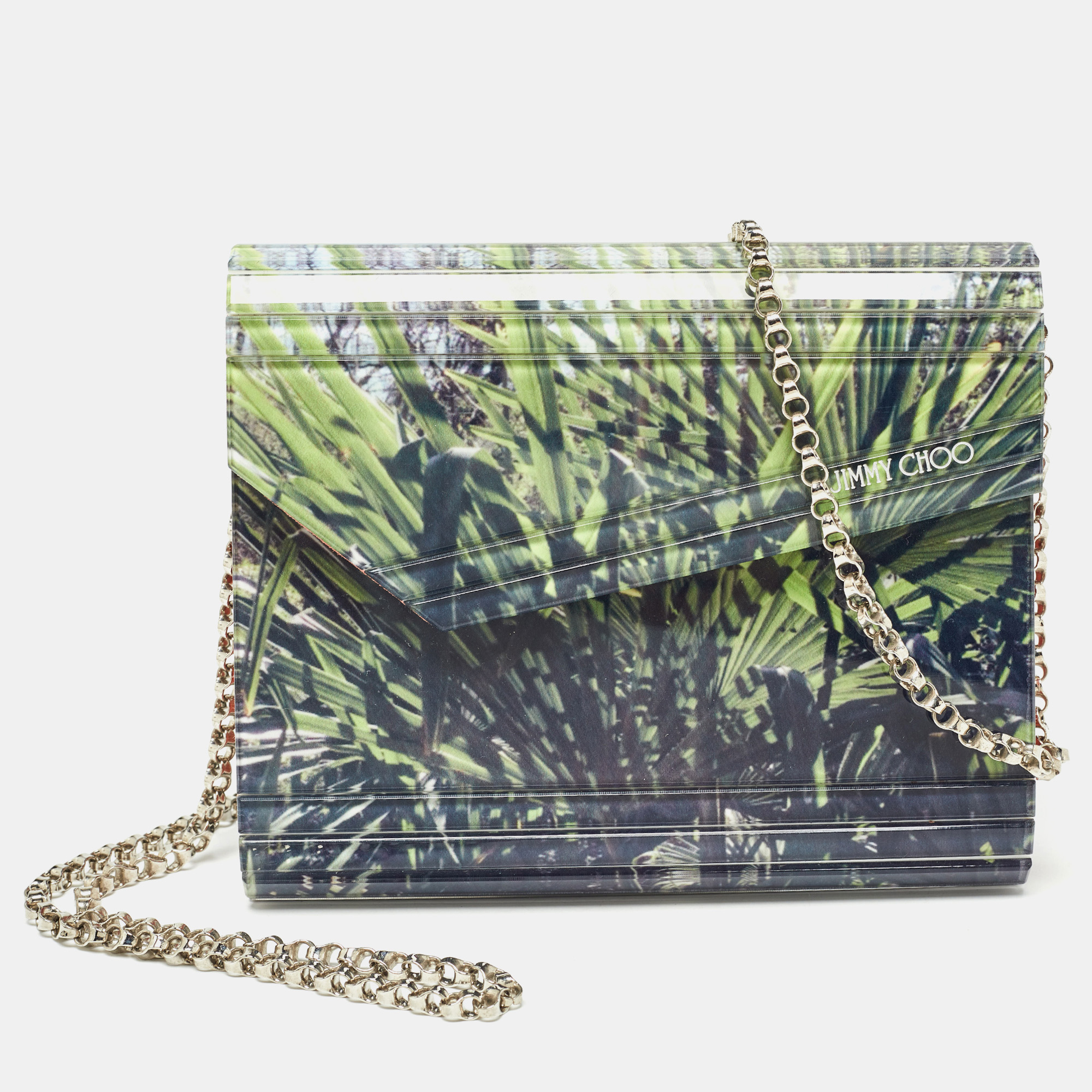 

Jimmy Choo Multicolor Palm Print Acrylic and Suede Candy Chain Clutch