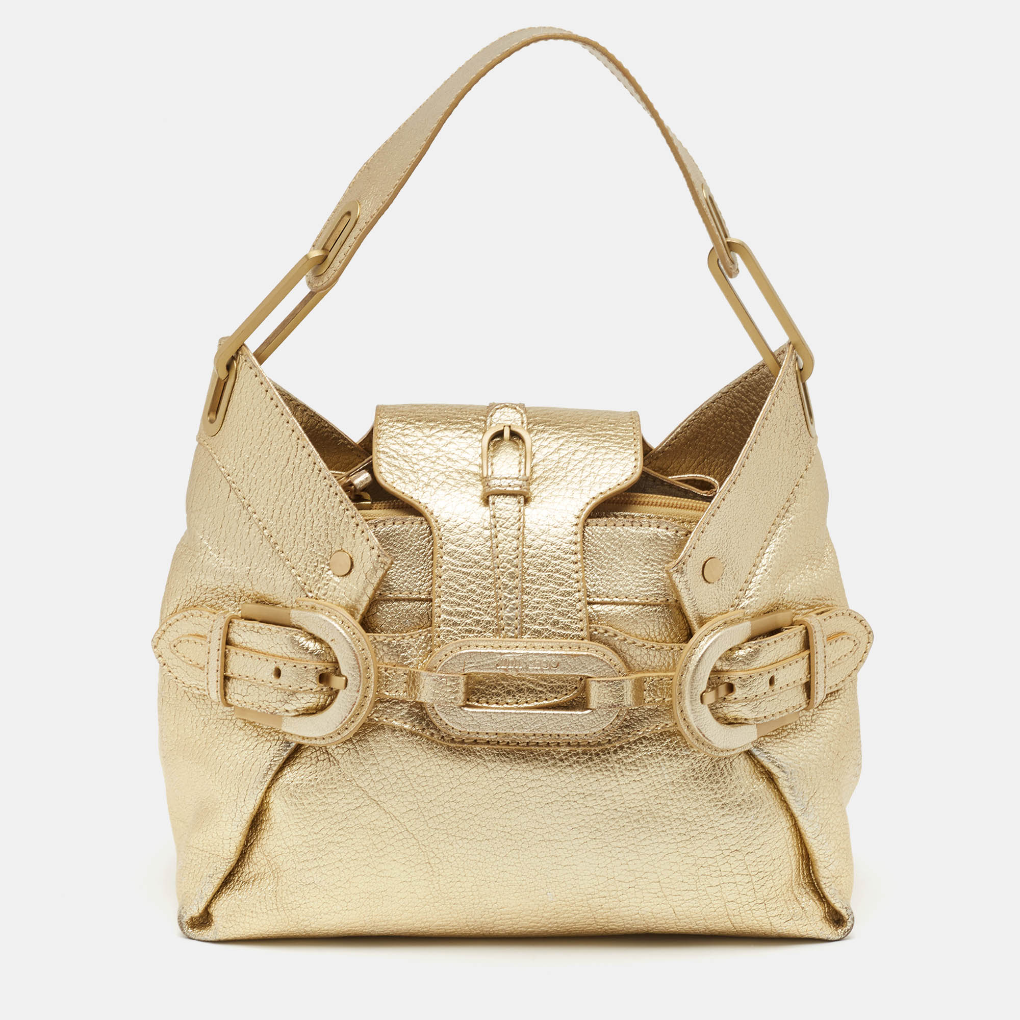 

Jimmy Choo Gold Leather Tulita Shoulder Bag