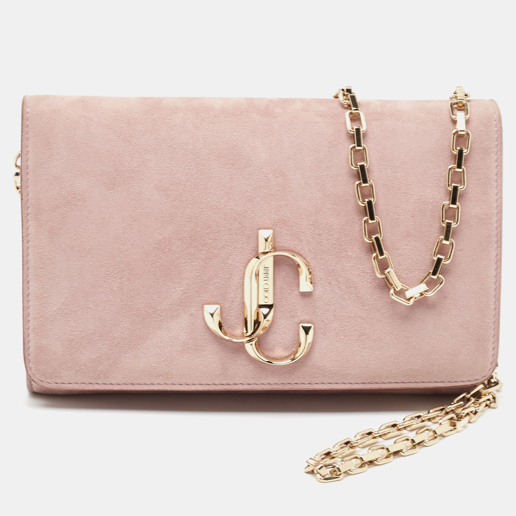 

Jimmy Choo Old Rose Suede Varenne Chain Clutch, Pink