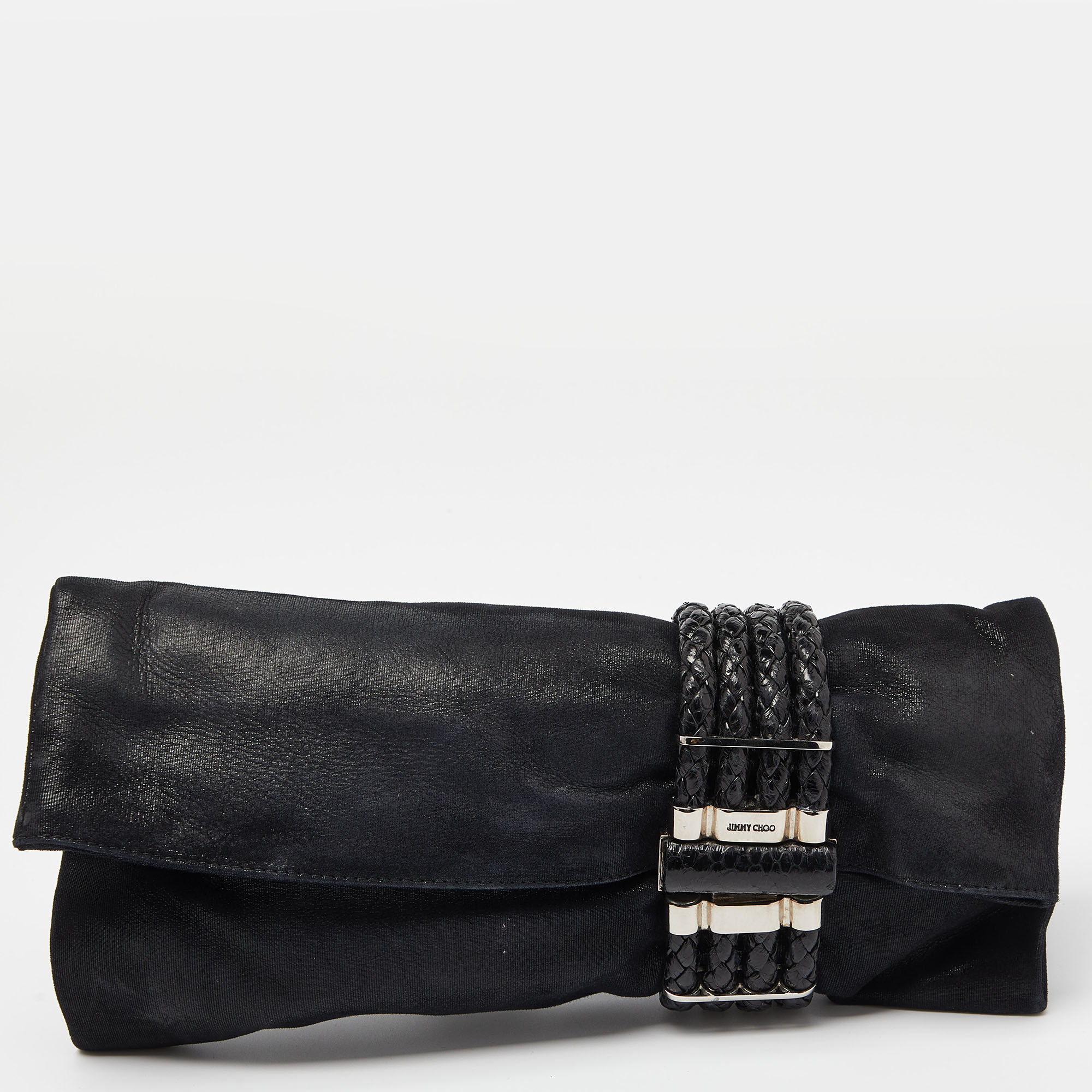 

Jimmy Choo Black Iridescent Suede and Snakeskin Chandra Clutch