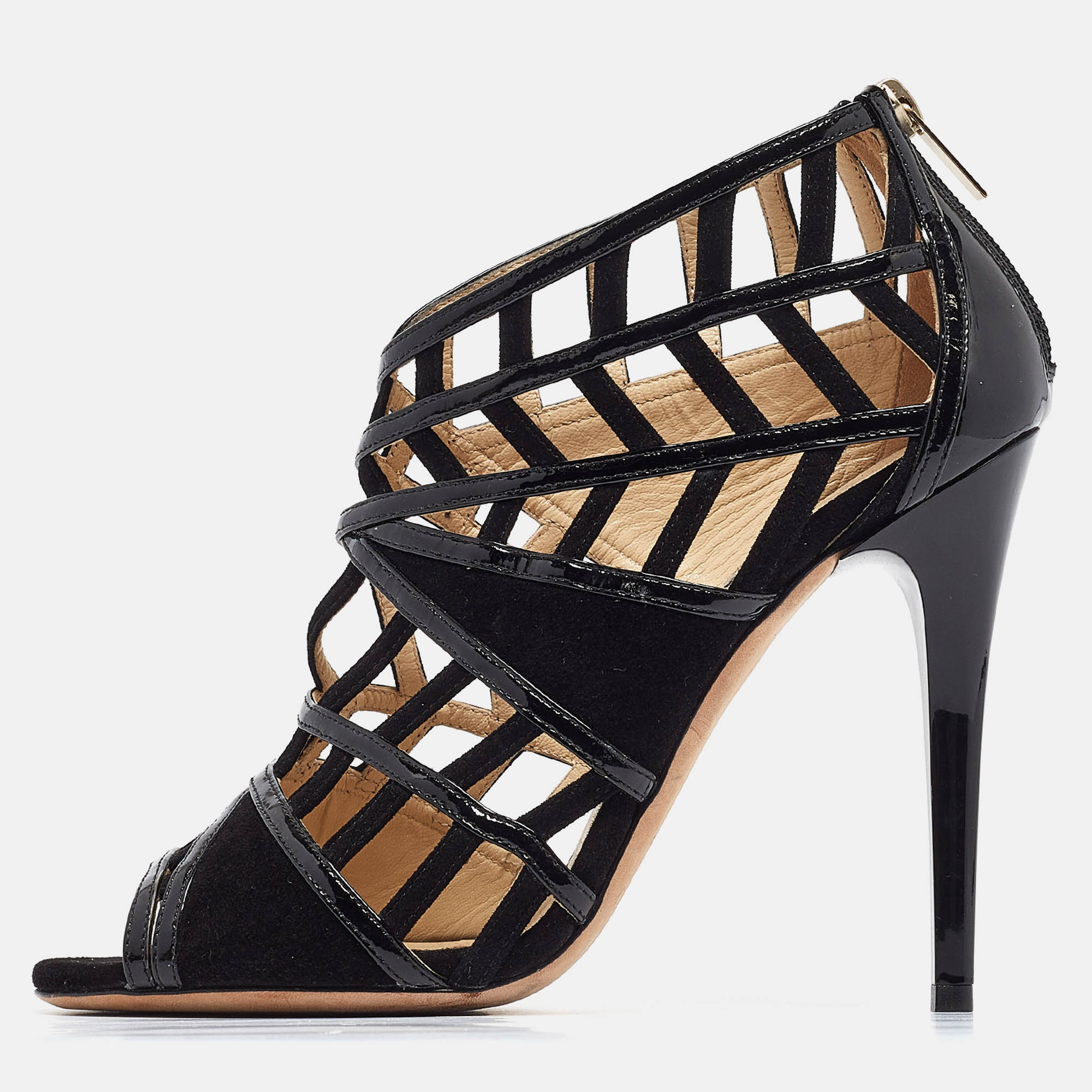

Jimmy Choo Black Patent and Suede Cut Out Sandals Size