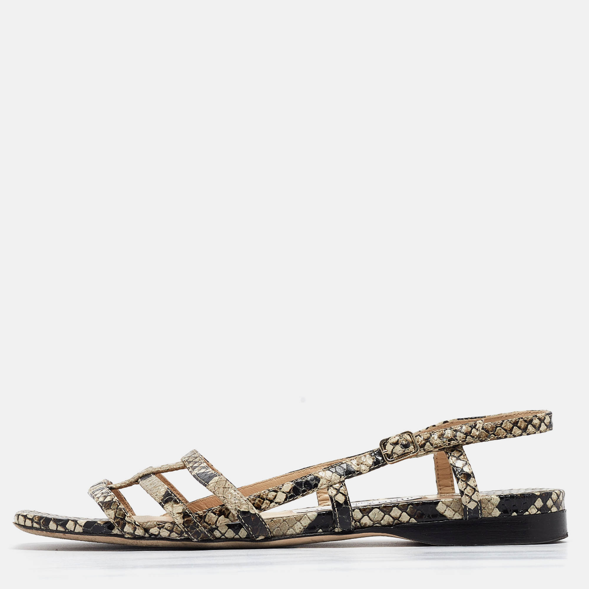 

Jimmy Choo Brown/Black Python Embossed Slingback Sandals Size