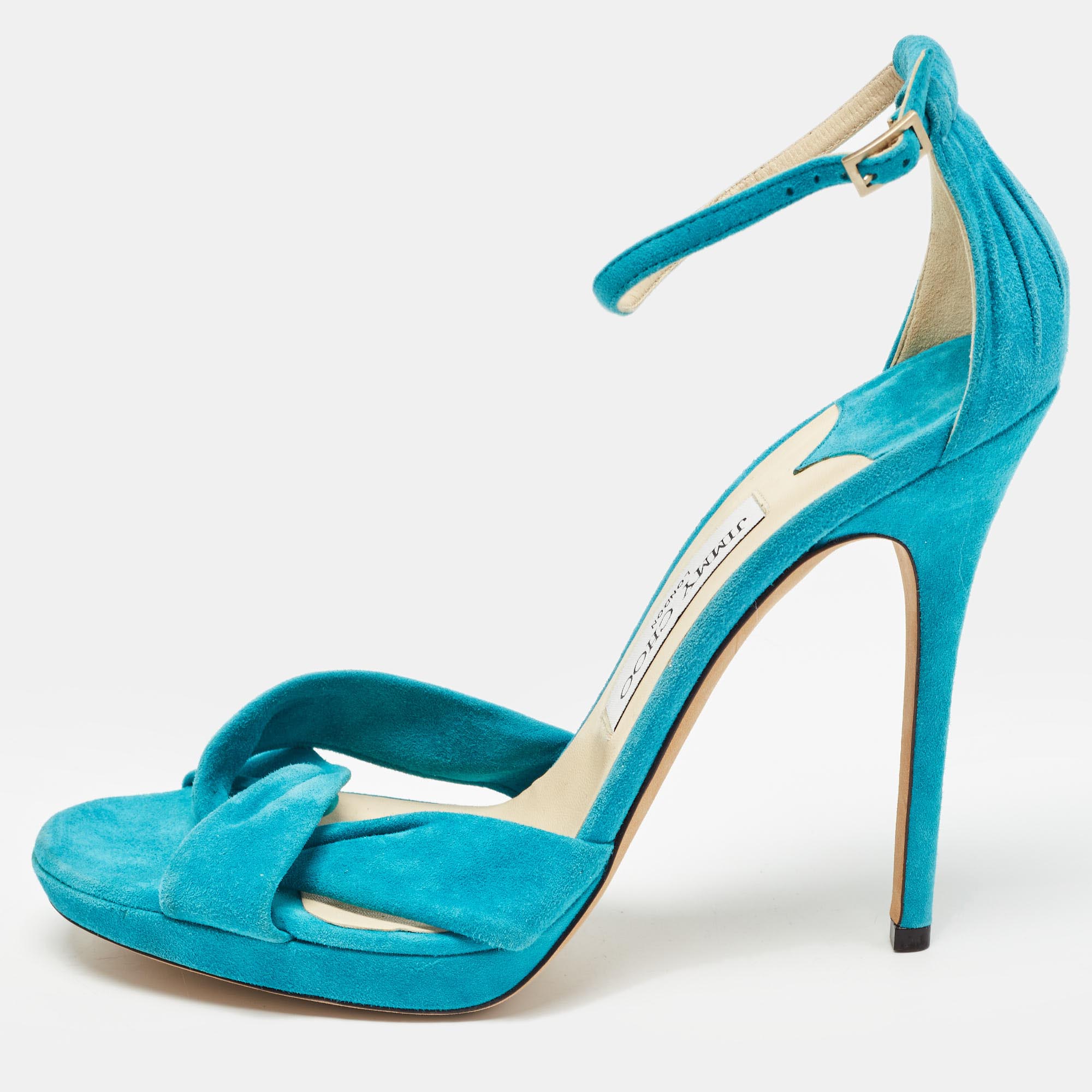 

Jimmy Choo Blue Suede Marion Ankle Strap Sandals Size