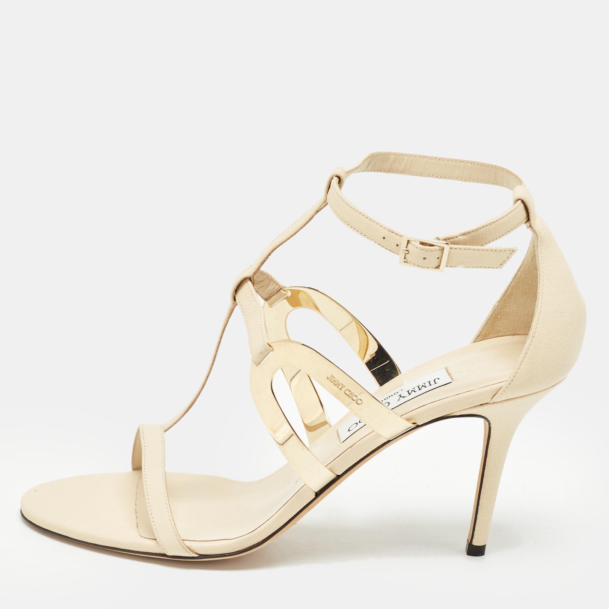 

Jimmy Choo Cream Leather Ankle Strap Sandals Size, Beige