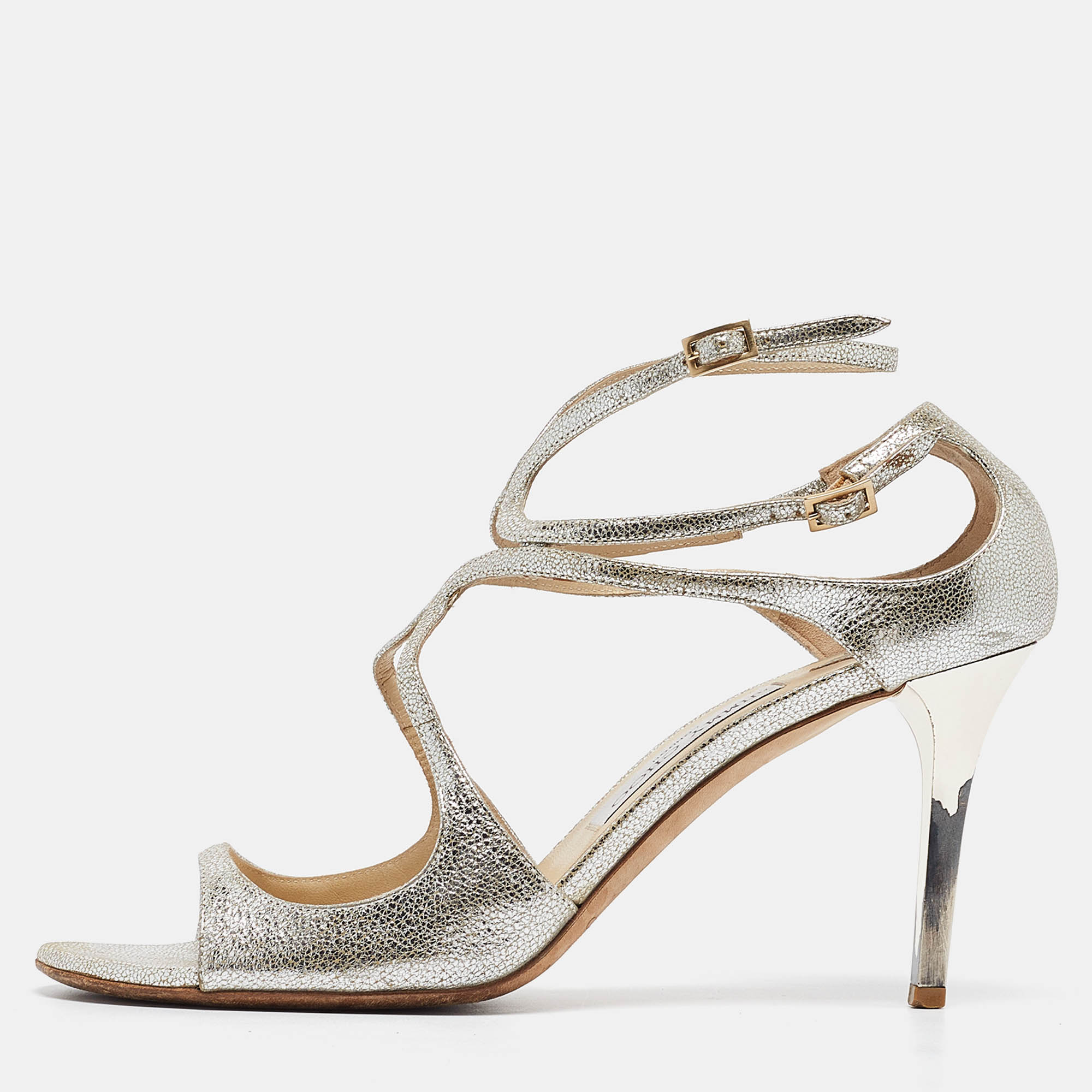 

Jimmy Choo Silver Leather Lang Ankle Strap Sandals Size