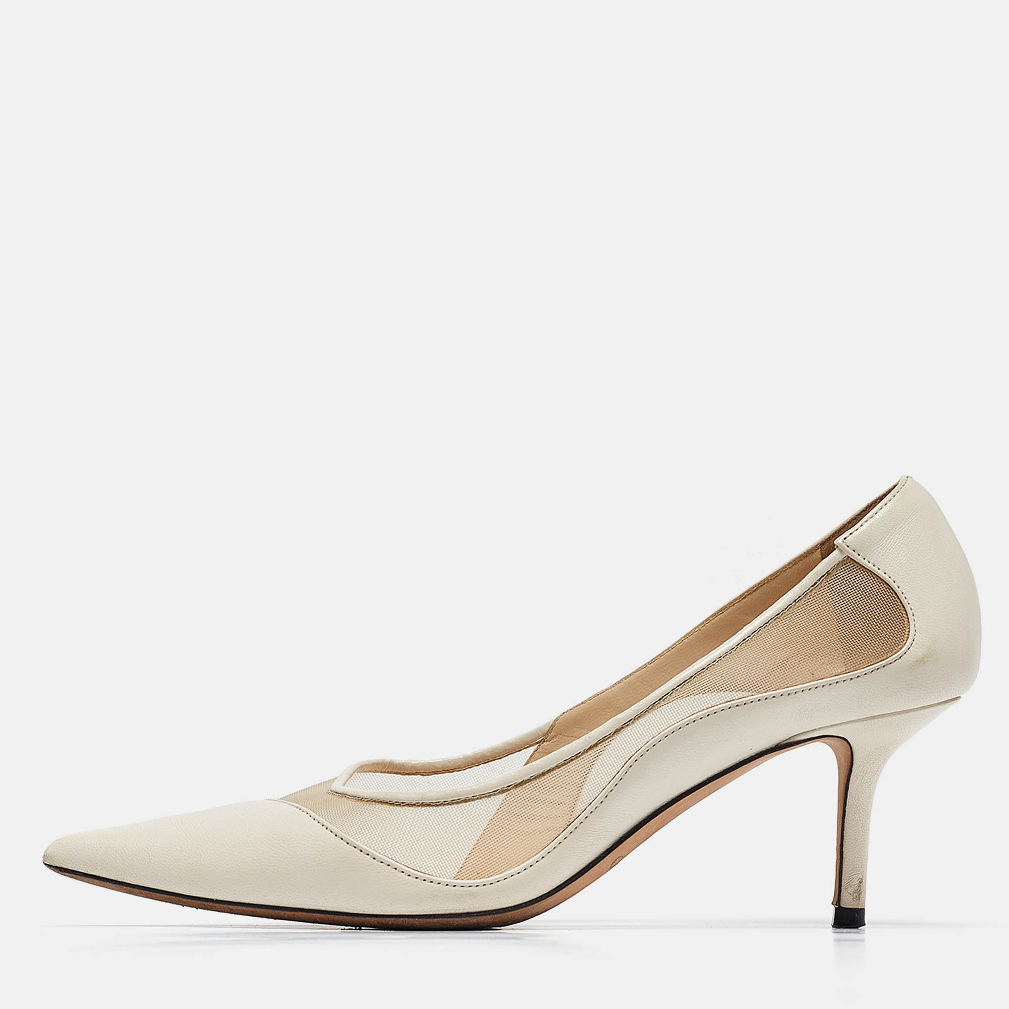 

Jimmy Choo Off White Leather and Mesh Love Pumps Size