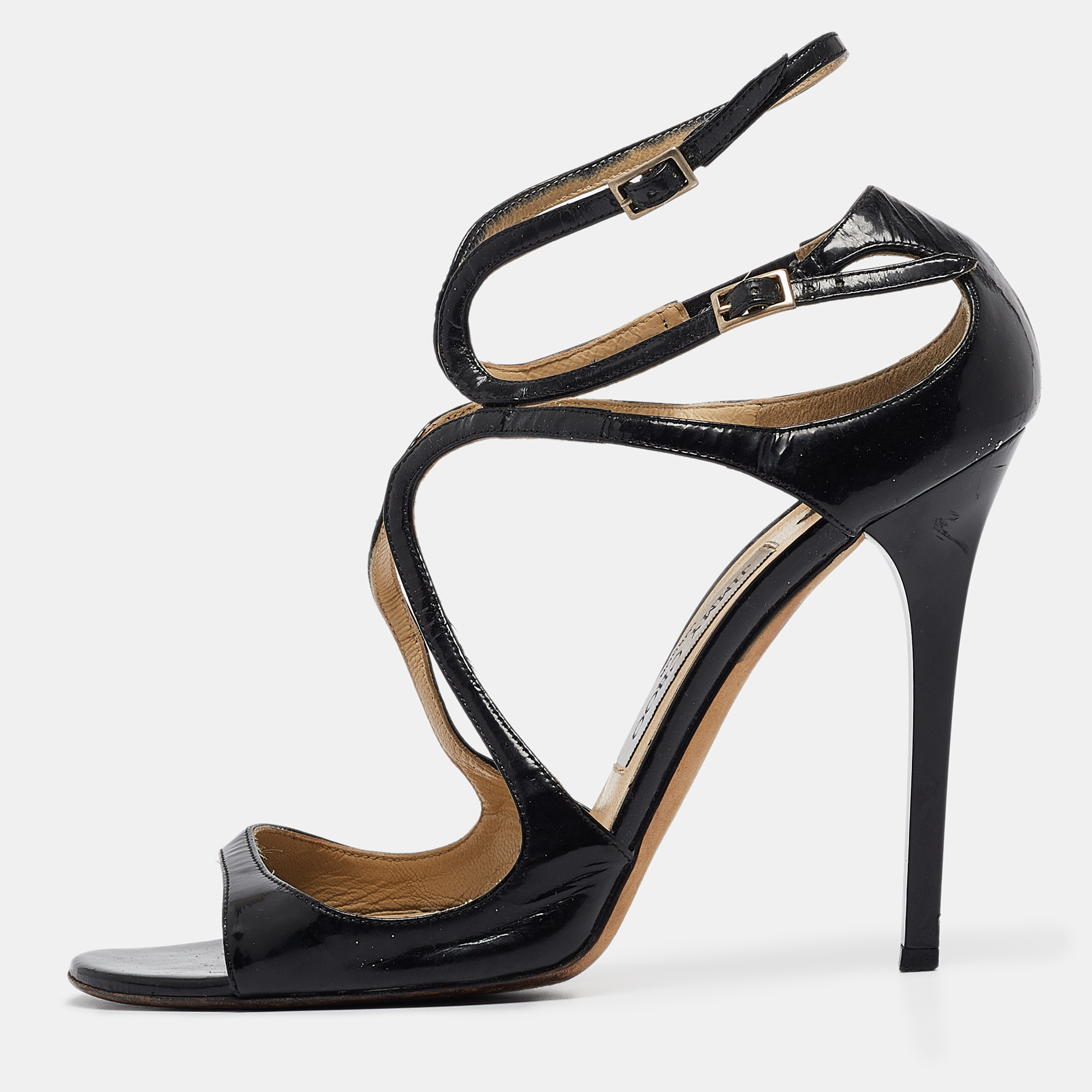 

Jimmy Choo Black Patent Leather Lance Sandals Size