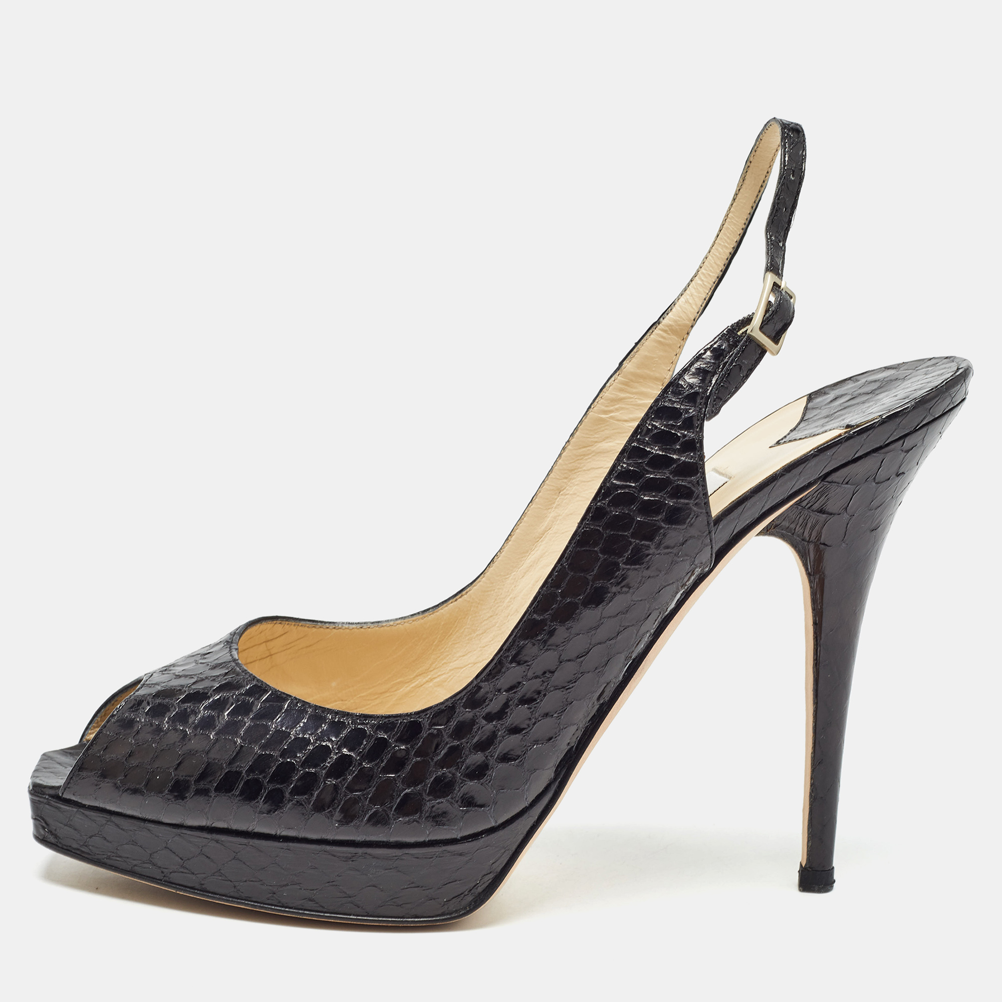 

Jimmy Choo Black Embossed Python Clue Sandals Size