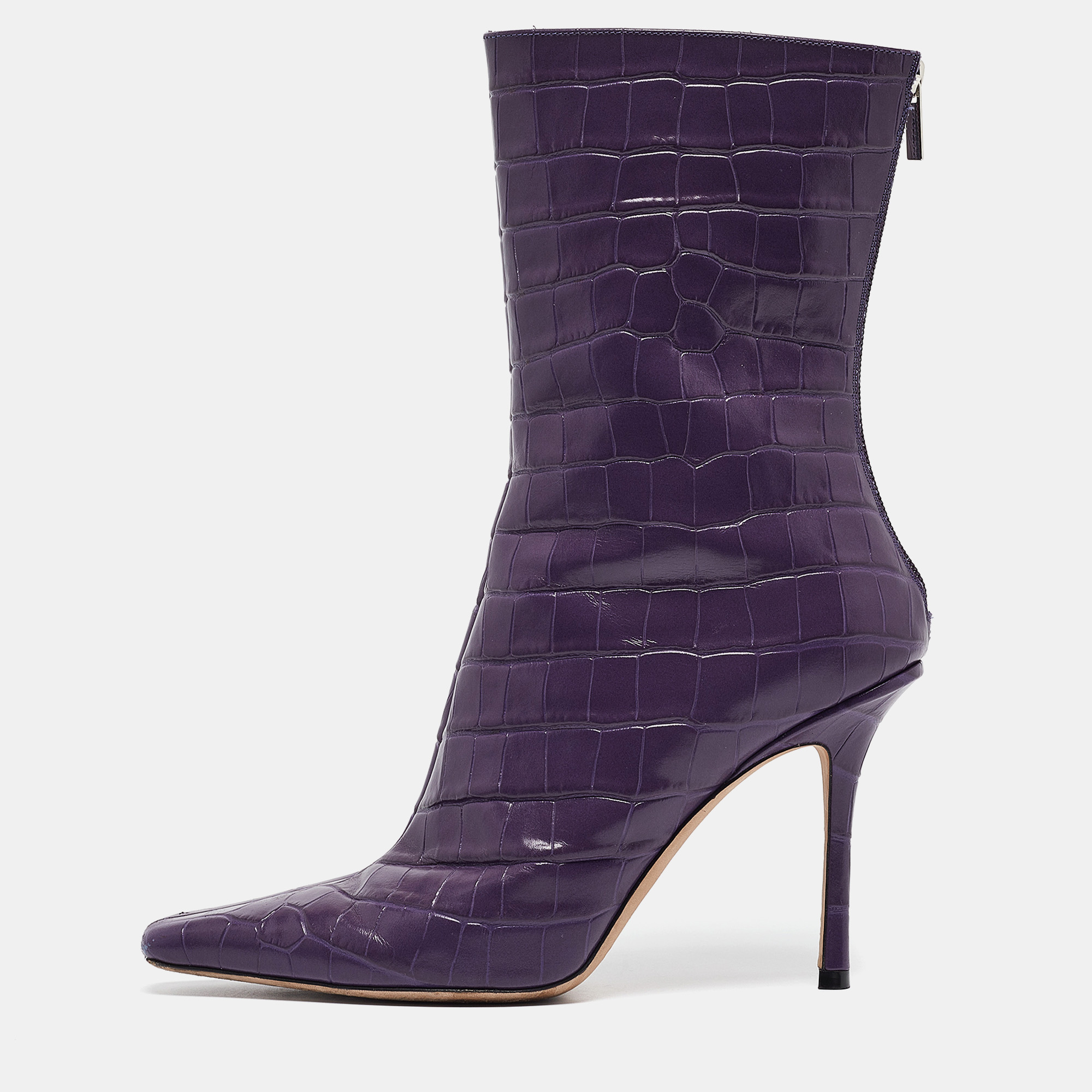 

Jimmy Choo Purple Croc Embossed Leather Ankle Boots Size