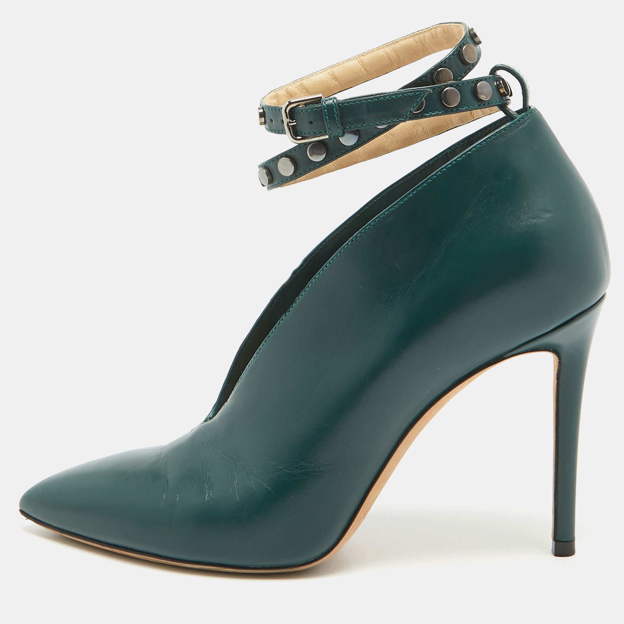 

Jimmy Choo Green Leather Lark Ankle Strap Pumps Size