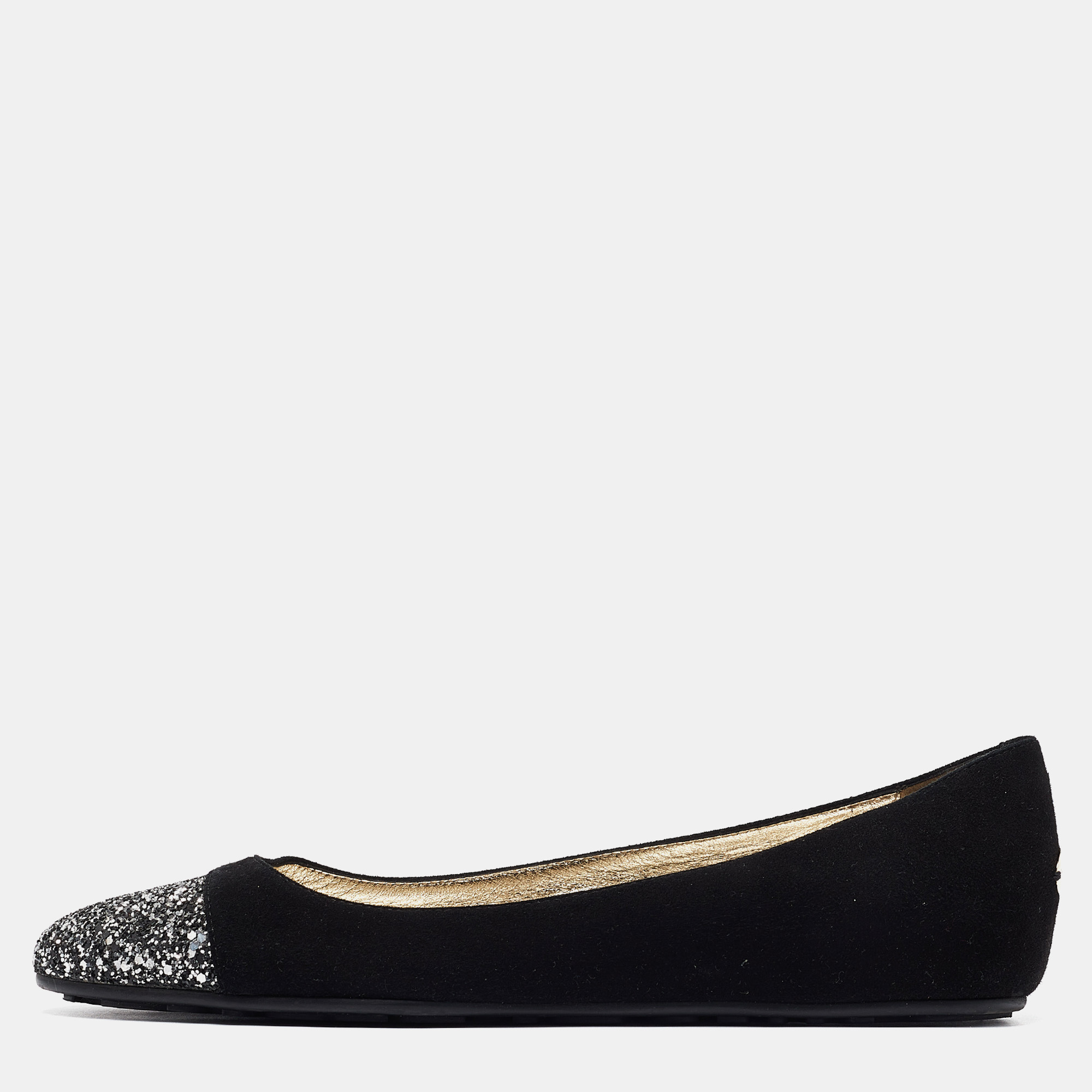 

Jimmy Choo Black/Silver Suede and Glitter Ballet Flats Size