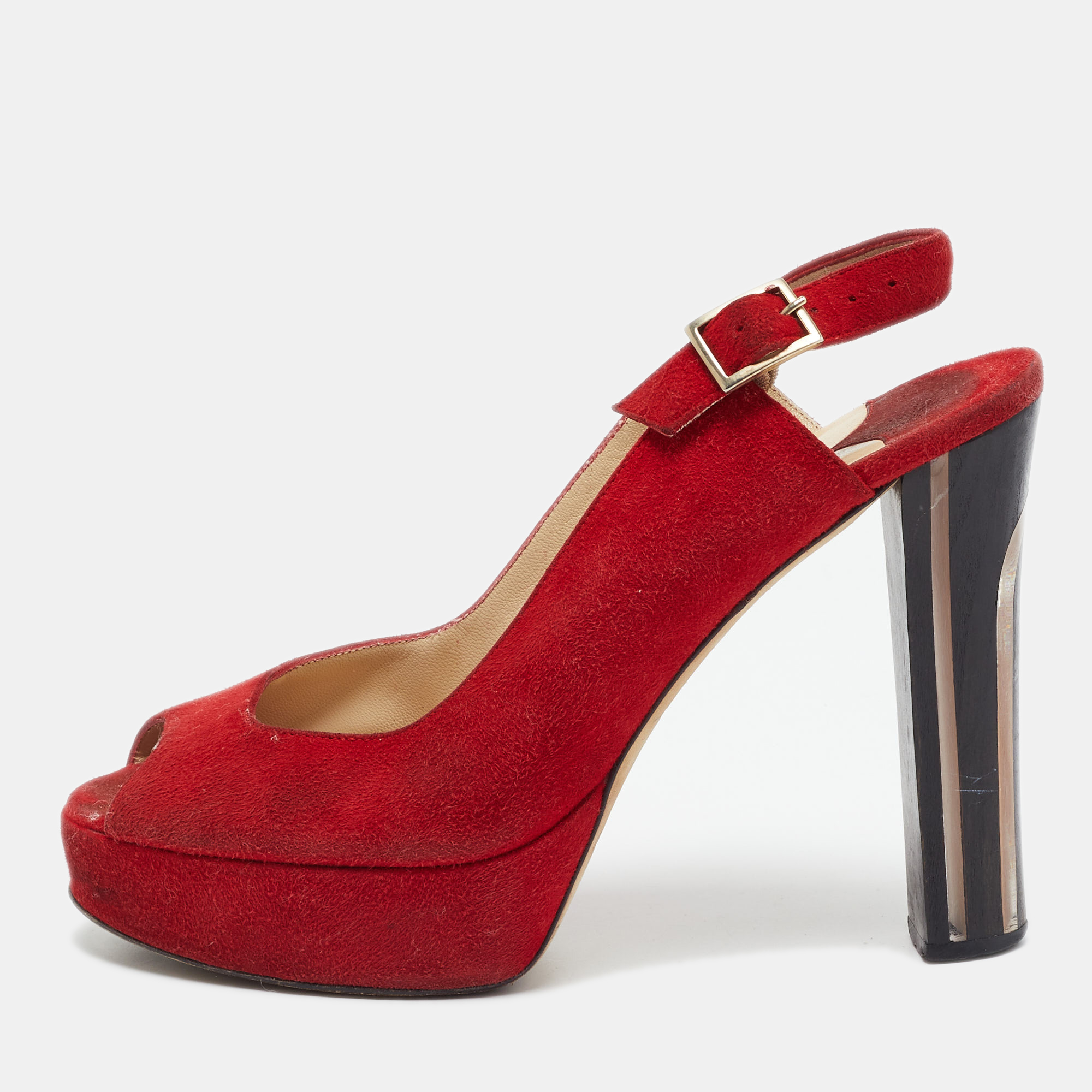 

Jimmy Choo Red Suede Lexy Slingback Sandals Size