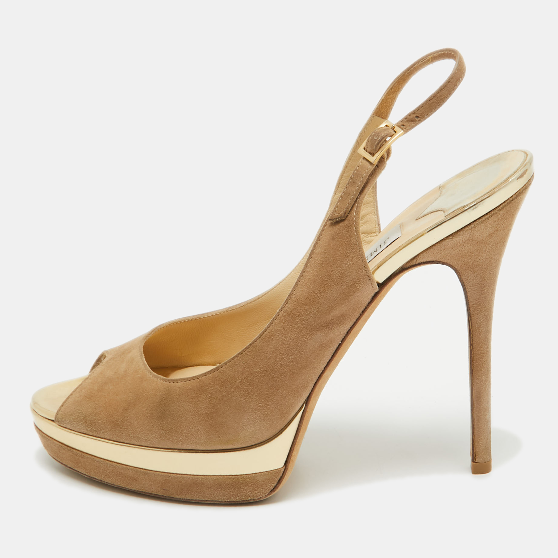 

Jimmy Choo Beige Suede Open Toe Platform Slingback Sandals Size