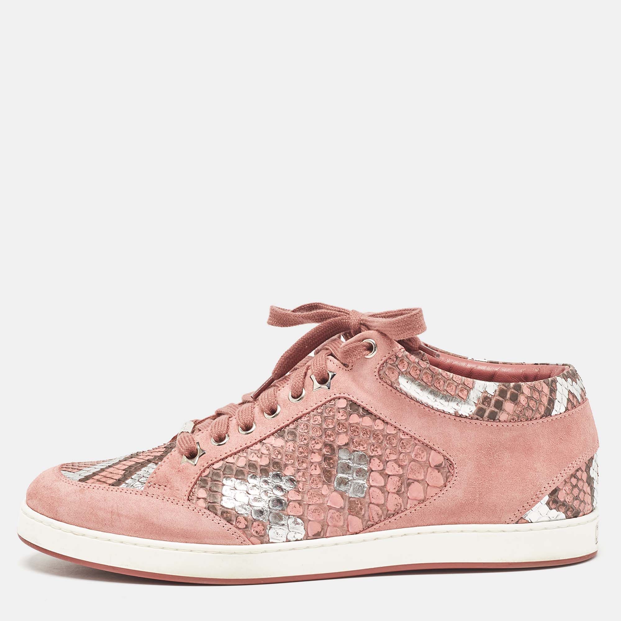 Pre-owned Jimmy Choo Pink Python And Suede Miami Sneakers Size 40