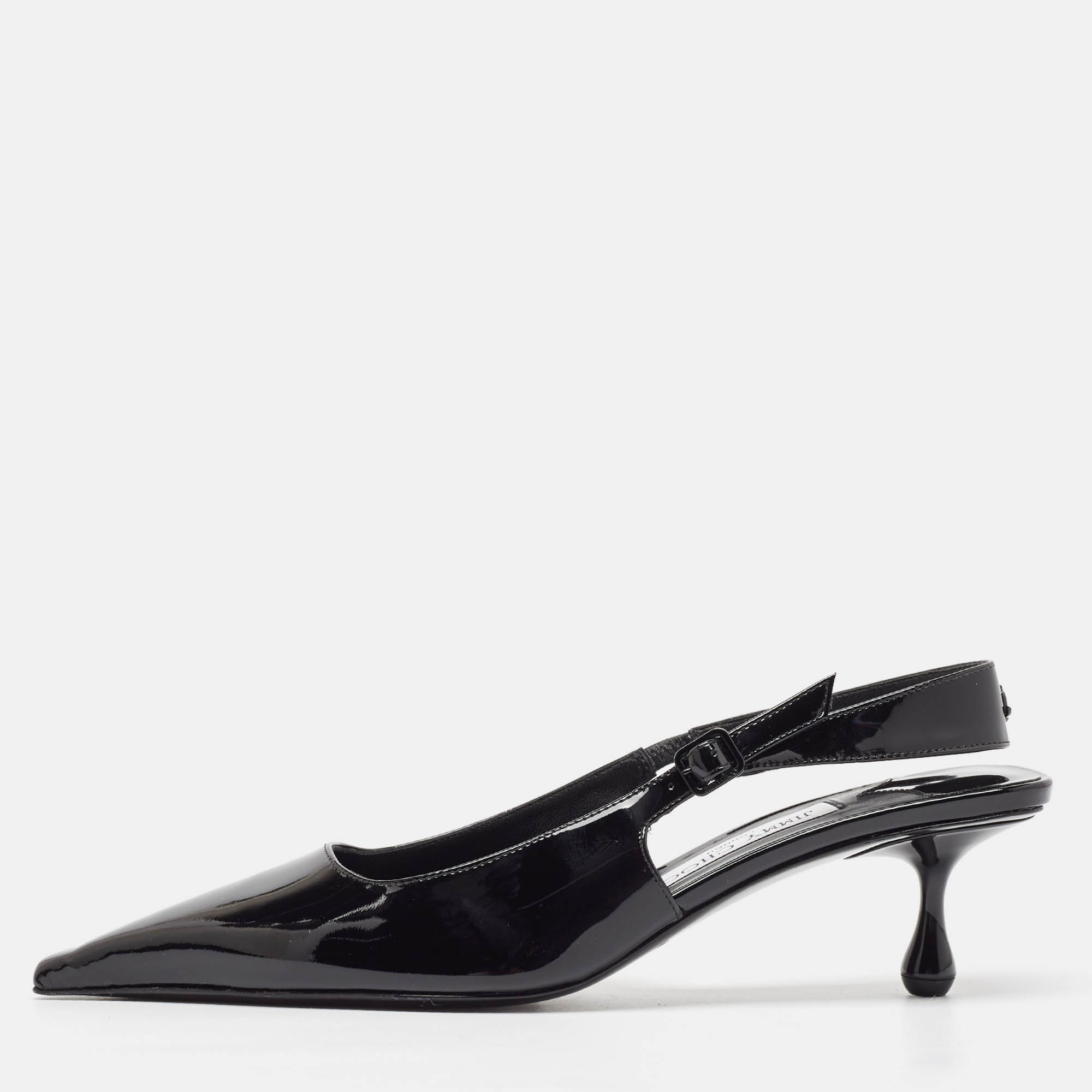 Pre-owned Jimmy Choo Black Patent Leather Slingback Pointed Toe Pumps Size 38