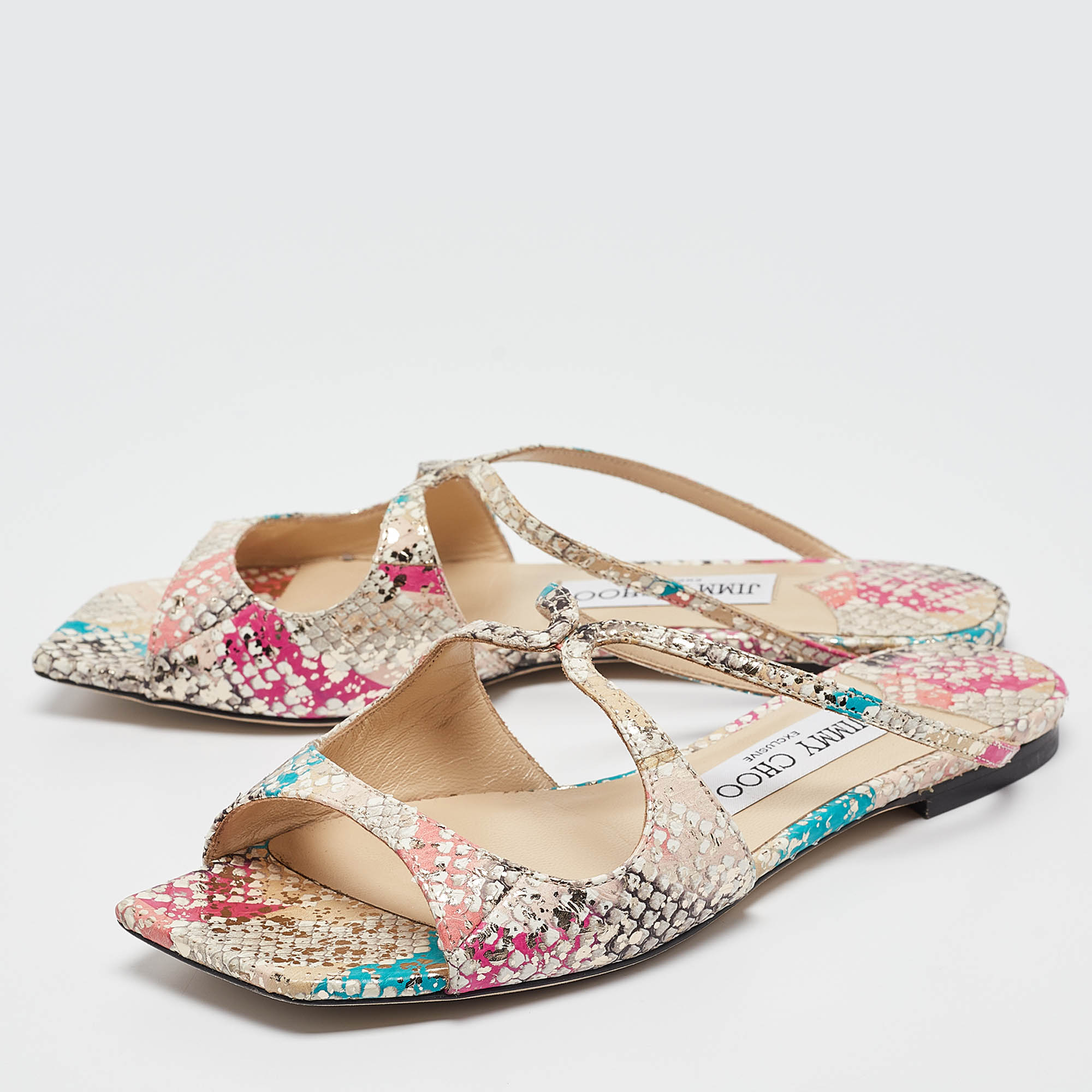 Jimmy Choo Multicolor Python Embossed Leather Flat Slides  Size  36 
