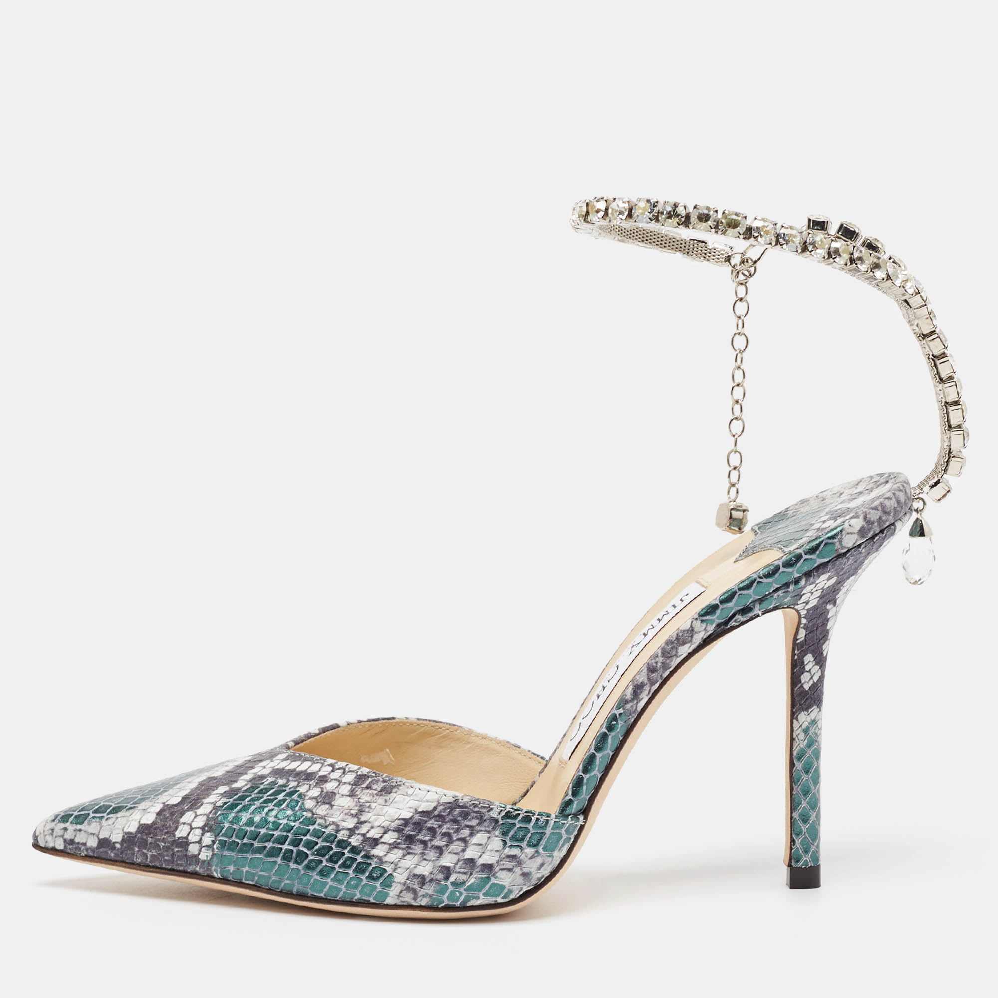 

Jimmy Choo Green Snakeskin Embossed Leather Saeda Pumps Size