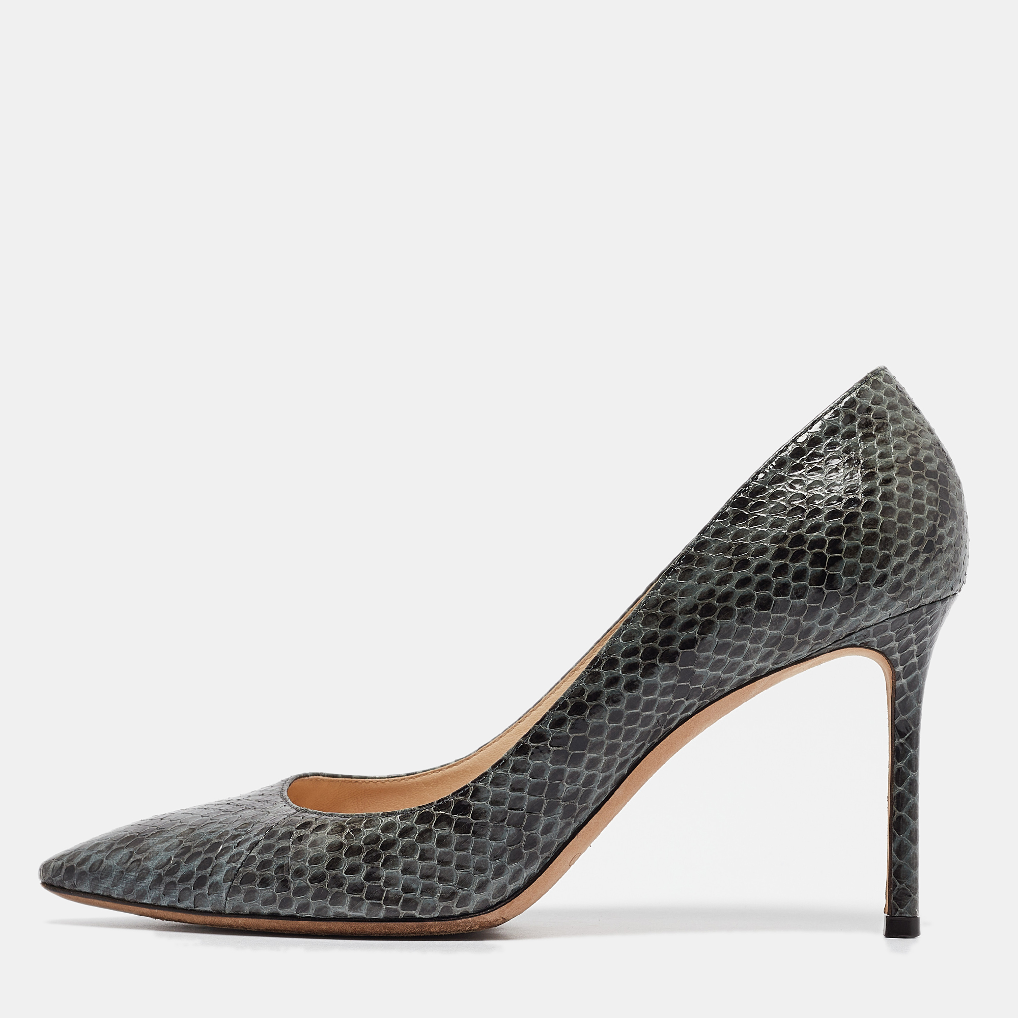 

Jimmy Choo Green/Black Snakeskin Romy Pumps Size