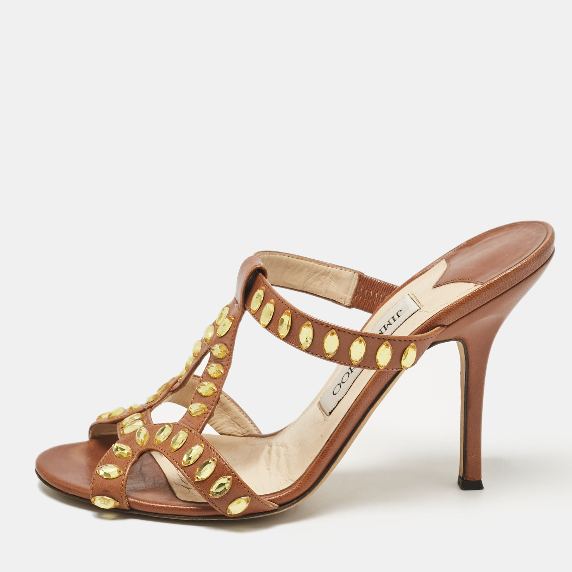 

Jimmy Choo Brown Leather Slide Sandals Size