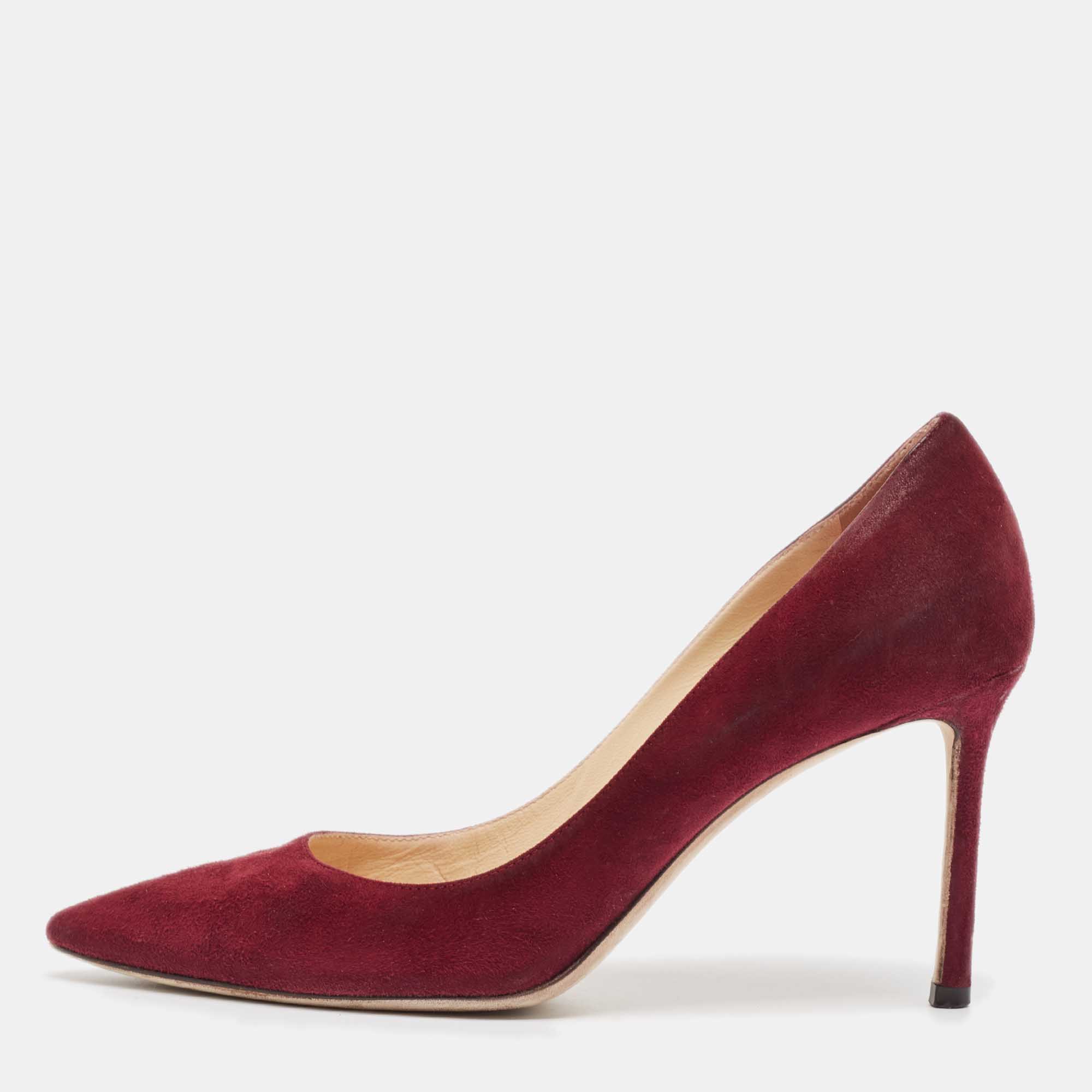 

Jimmy Choo Burgundy Suede Romy Pumps Size