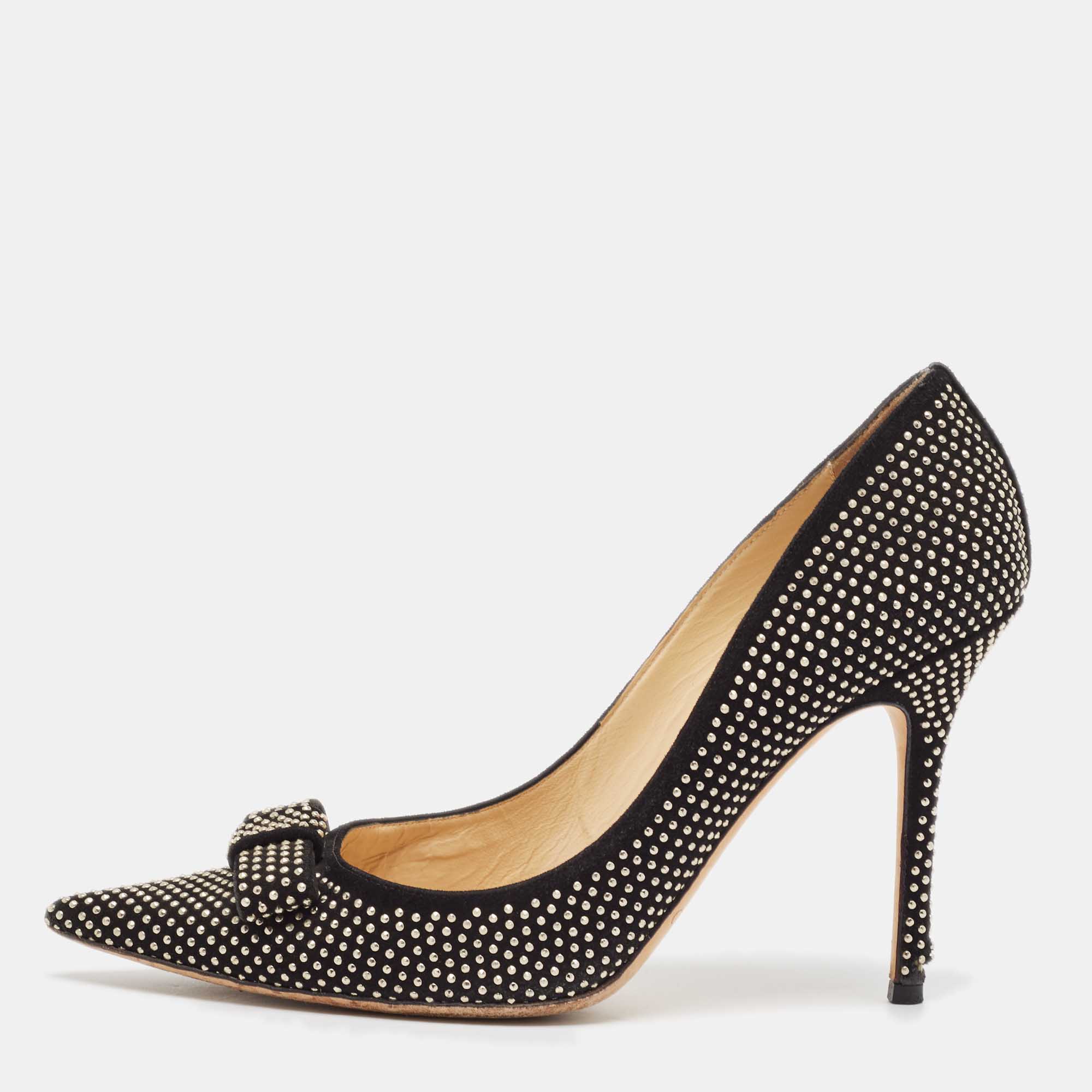 

Jimmy Choo Black Suede Embellished Maya Pumps Size