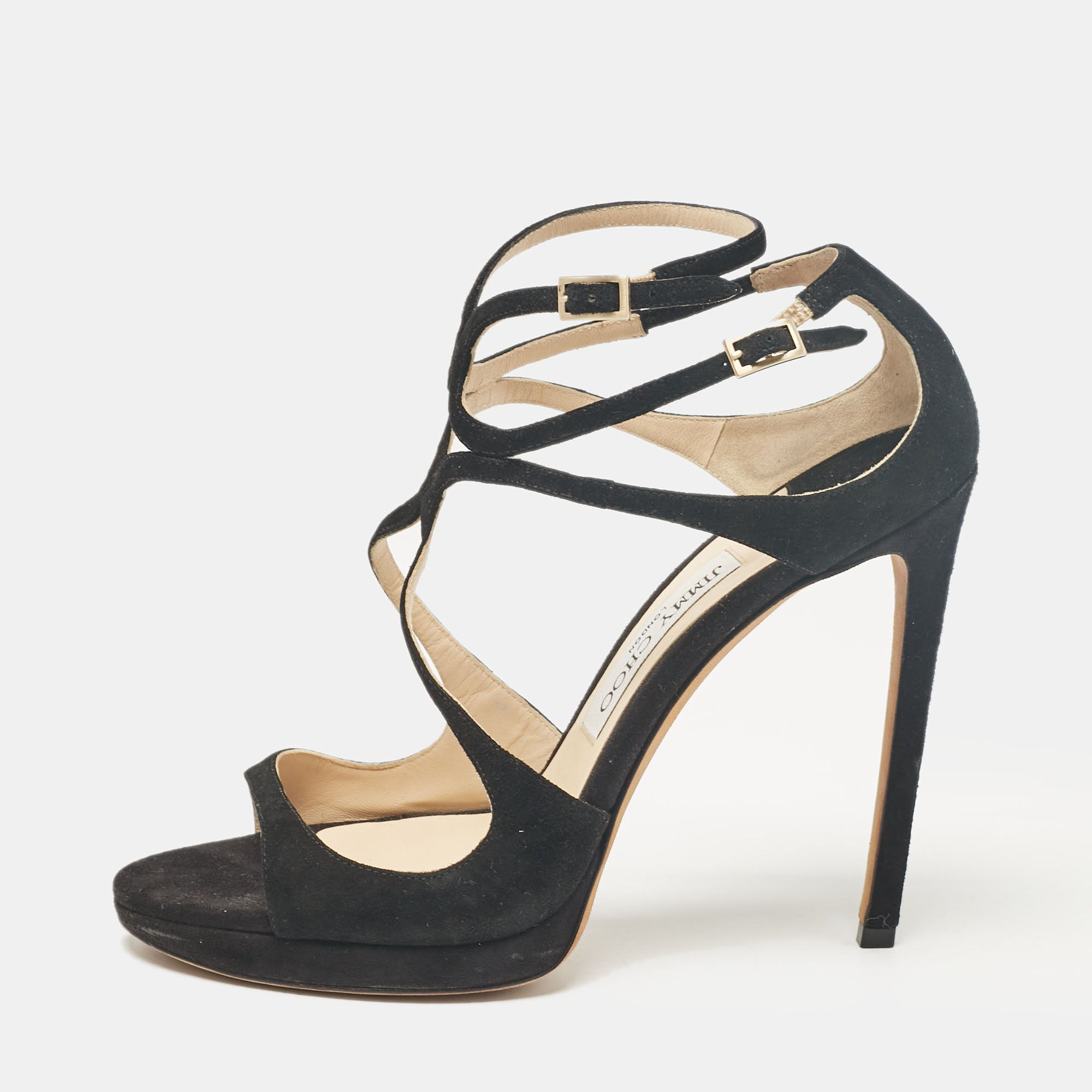 

Jimmy Choo Black Suede Lance Platform Sandals Size