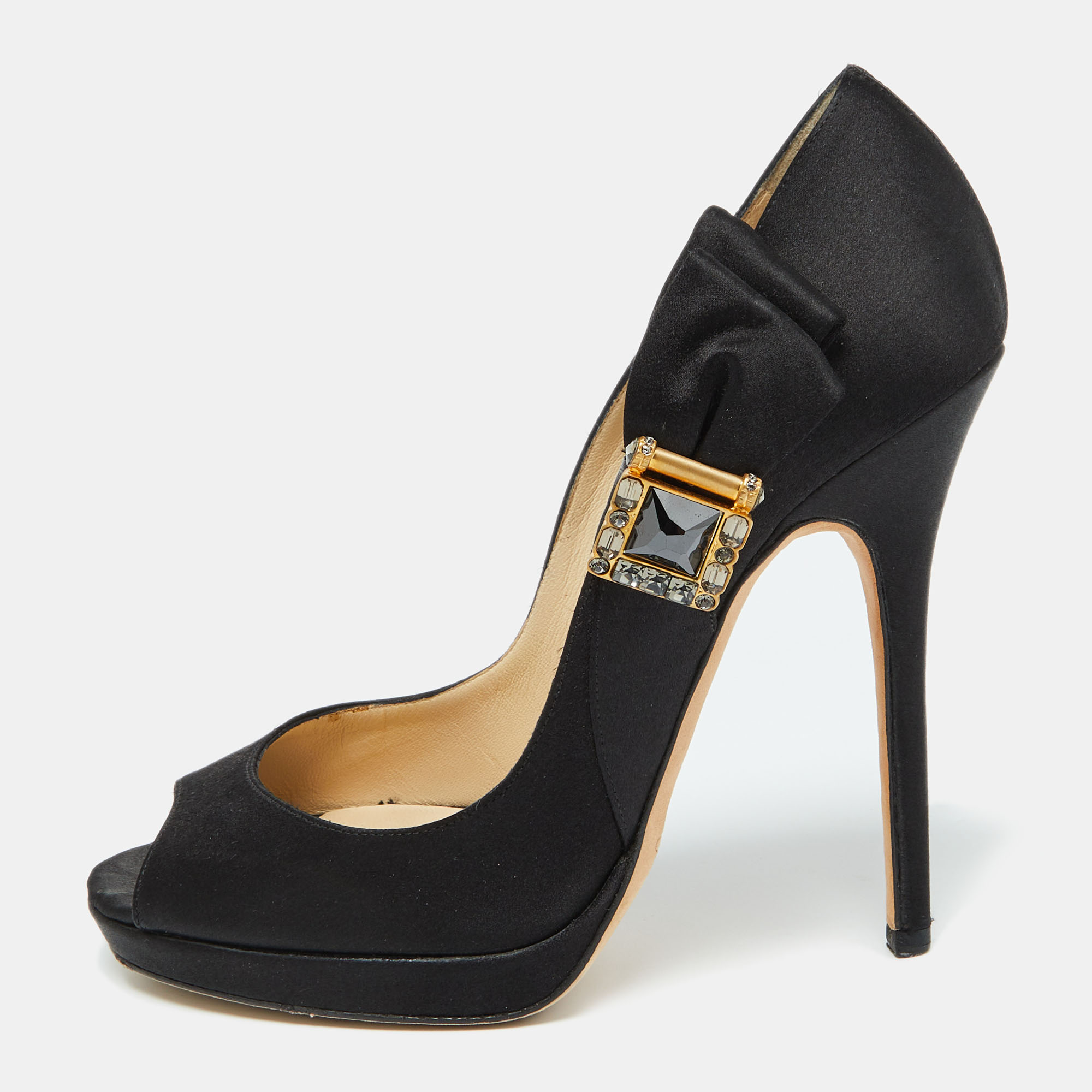 

Jimmy Choo Black Satin Bow Pumps Size