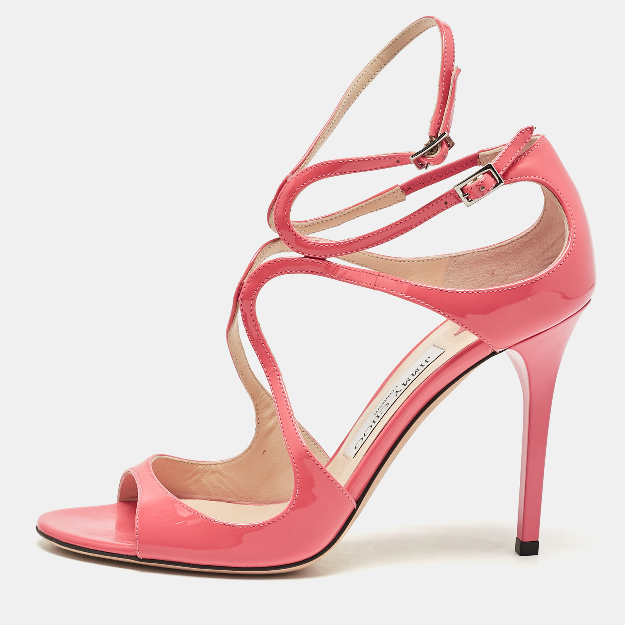 

Jimmy Choo Pink Patent Leather Lance Ankle Strap Sandals Size