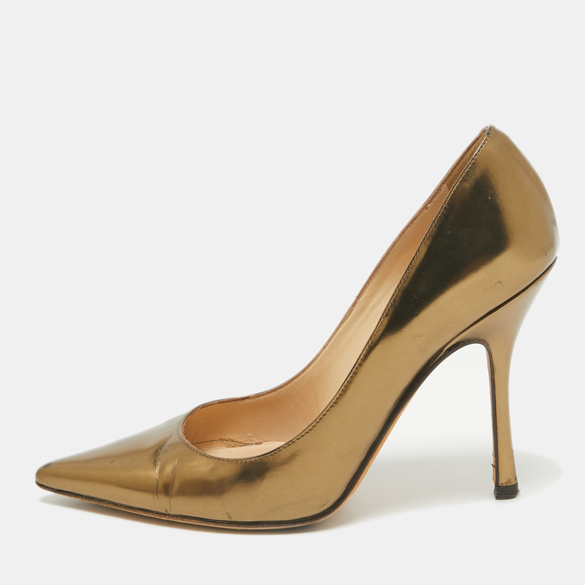 

Jimmy Choo Gold Leather Romy Pumps Size