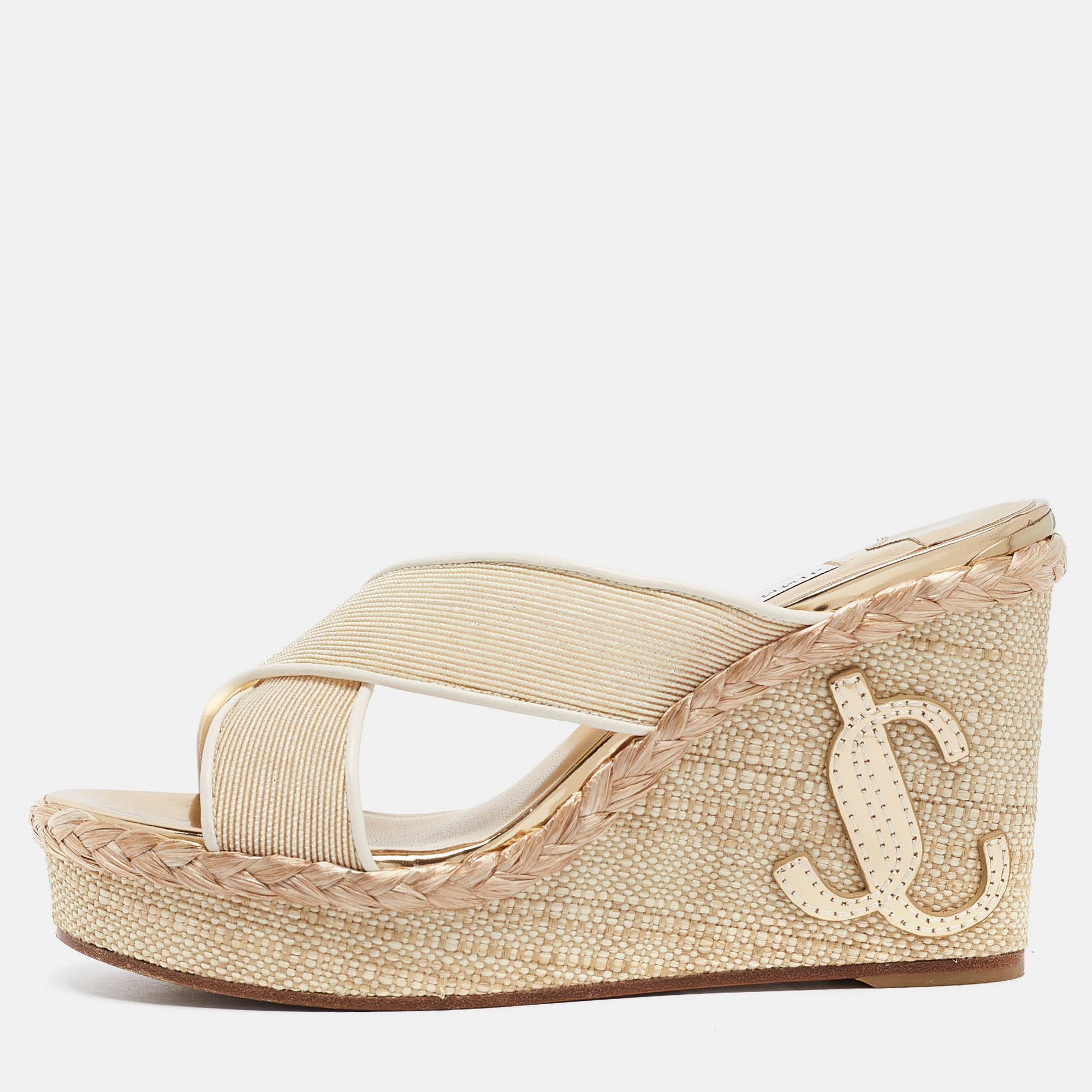 

Jimmy Choo Beige Canvas Dovina Wedge Sandals Size