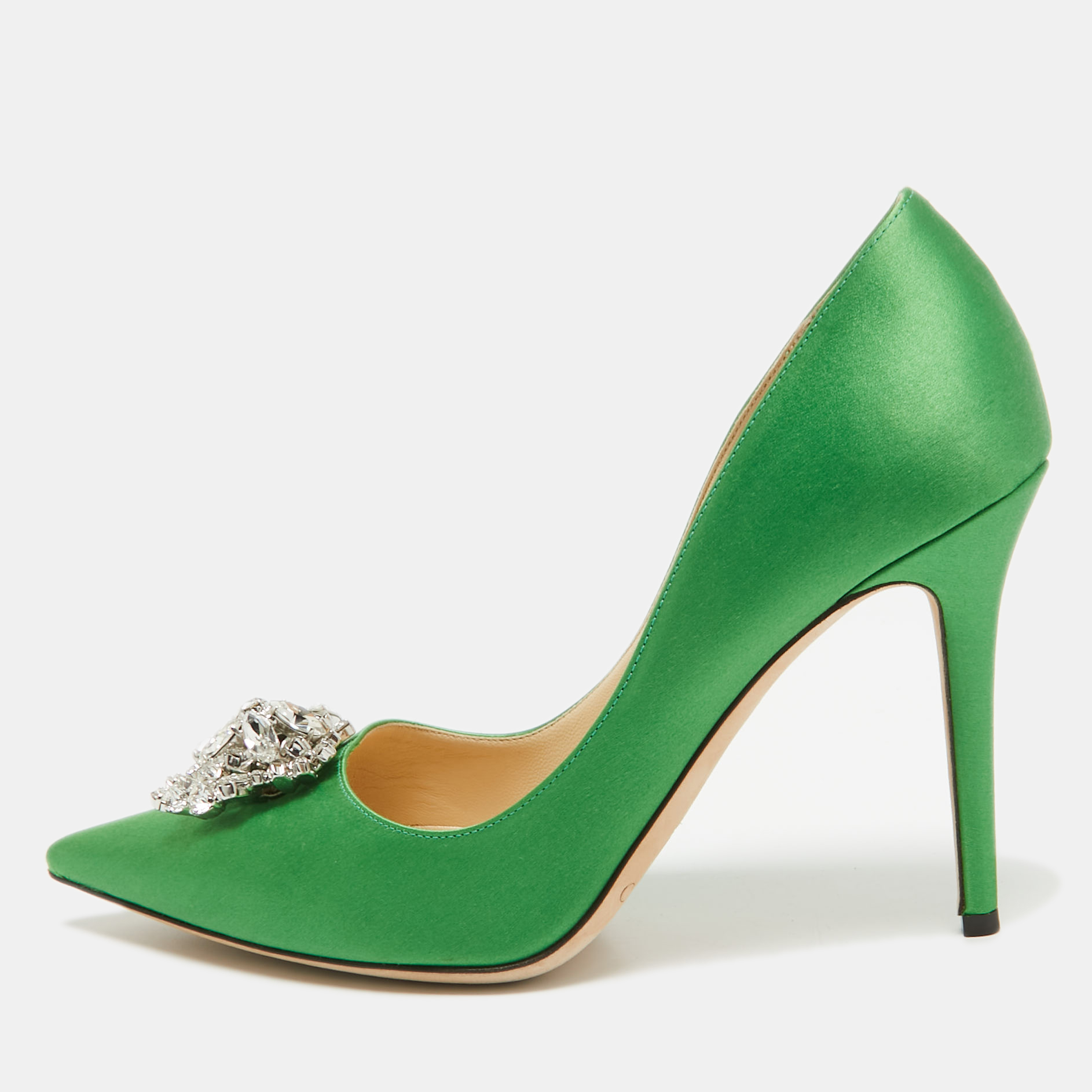 

Jimmy Choo Green Satin Manda Pumps Size