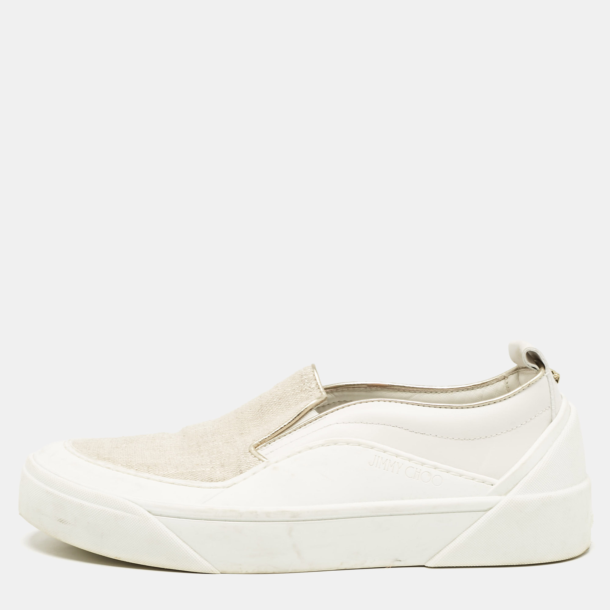 

Jimmy Choo White Canvas and Rubber Slip On Sneakers Size