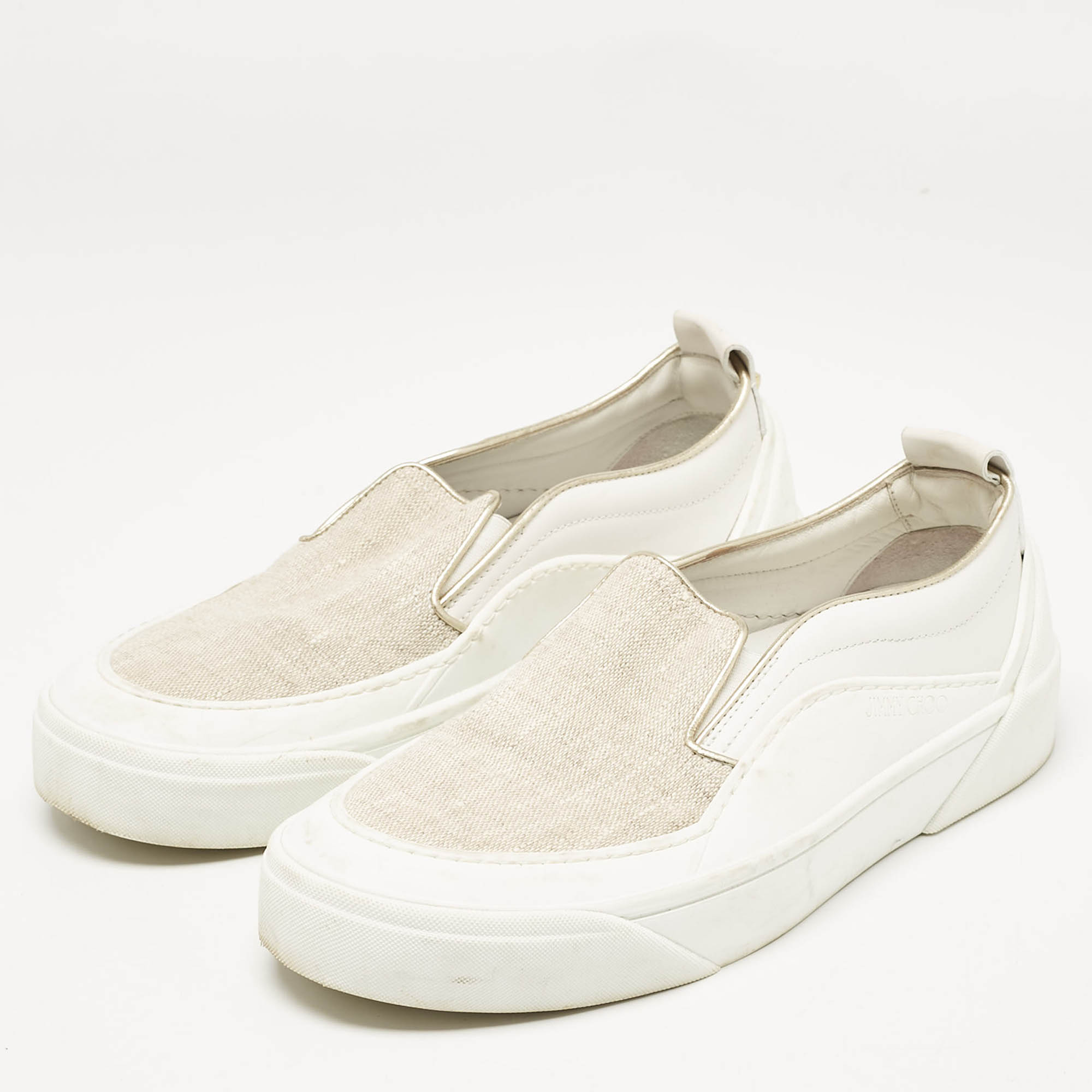 Jimmy Choo White Canvas and Rubber Slip On Sneakers Size 38 