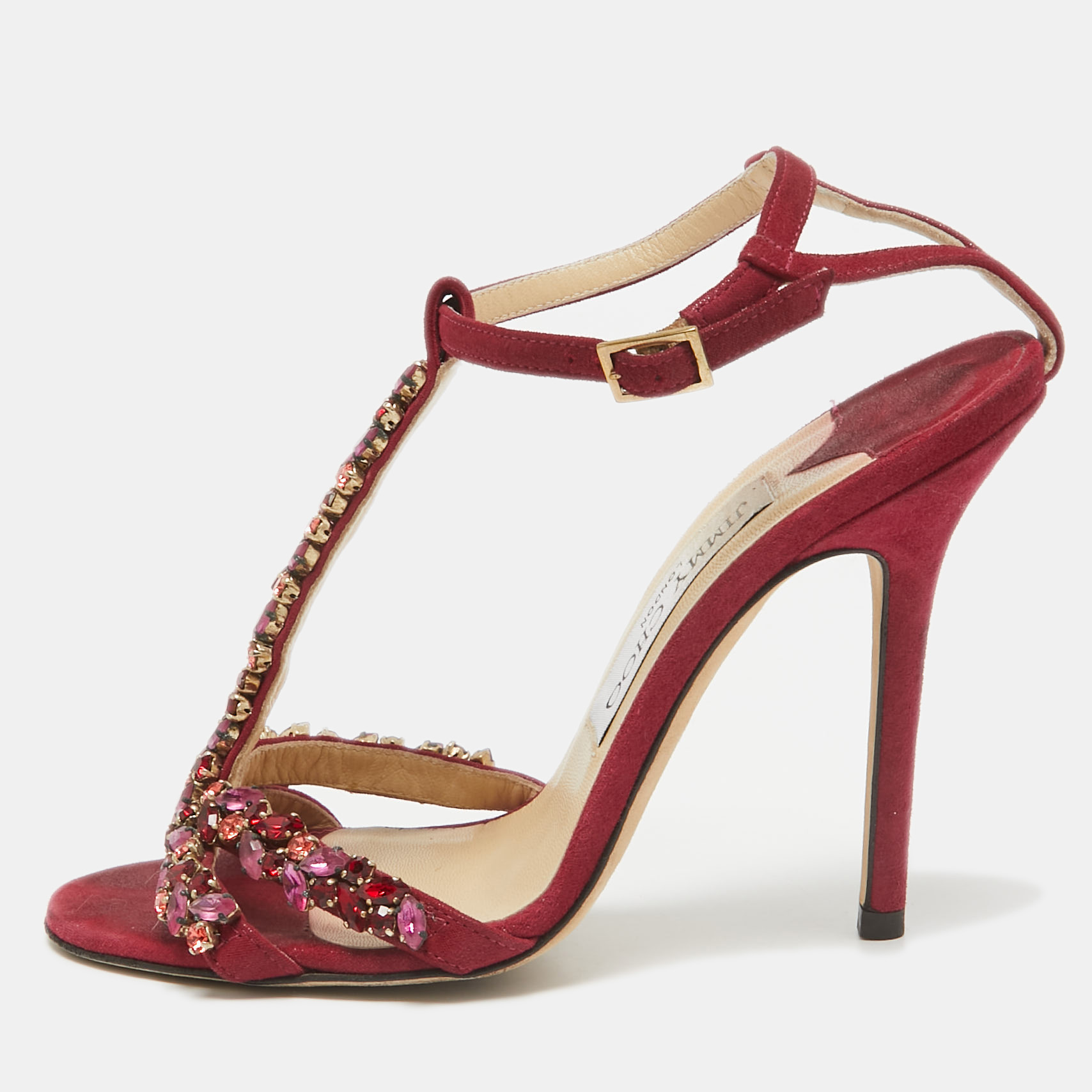 

Jimmy Choo Fuchsia Shimmer Suede Crystals Embellished Sandals Size, Pink