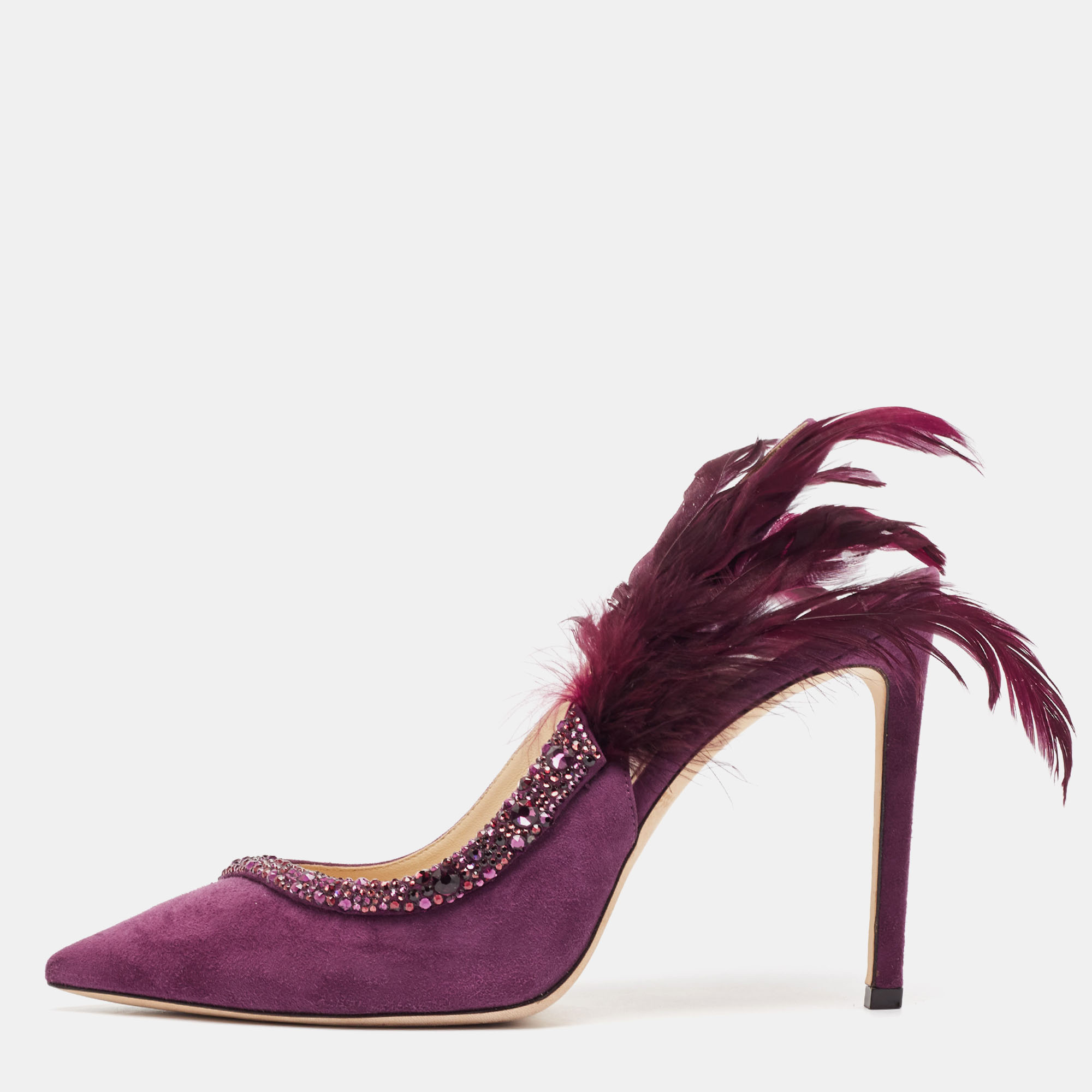 

Jimmy Choo Purple Suede and Feather Tacey Slingback Pumps Size