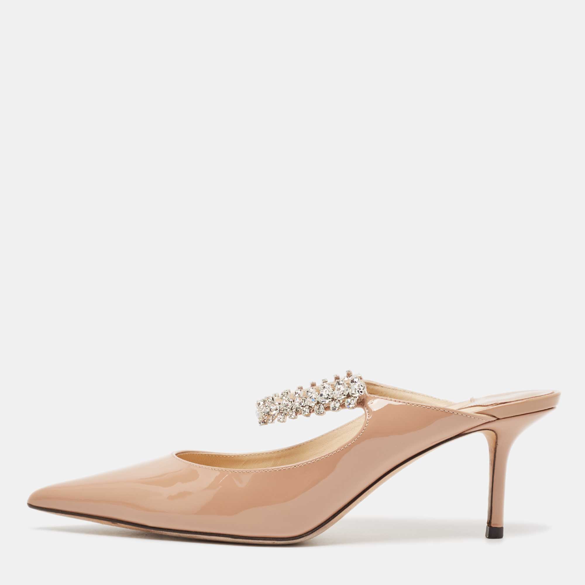 

Jimmy Choo Dusty Pink Patent Leather Bing Mules Size