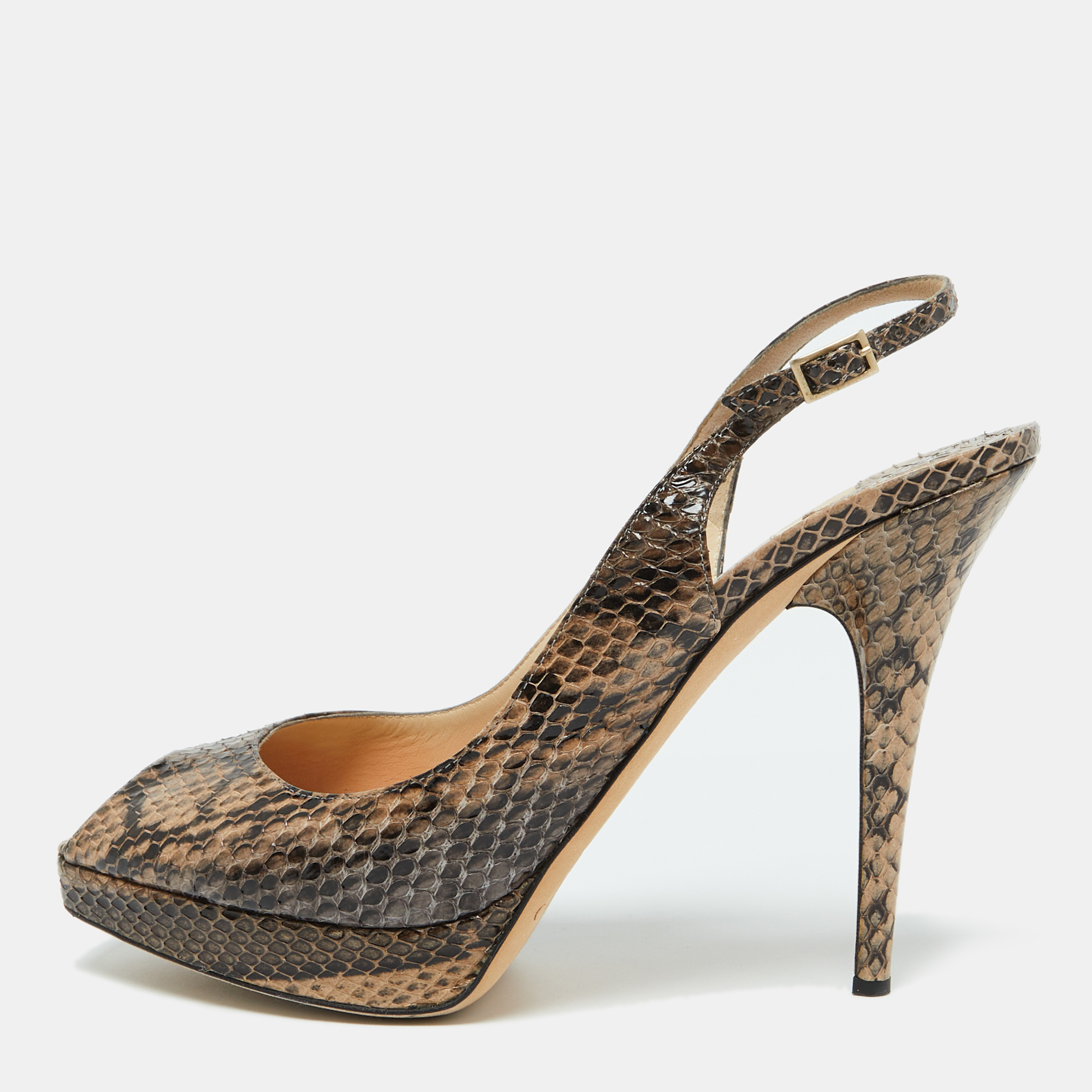 

Jimmy Choo Brown/Black Snakeskin Leather Clue Platform Sandals Size