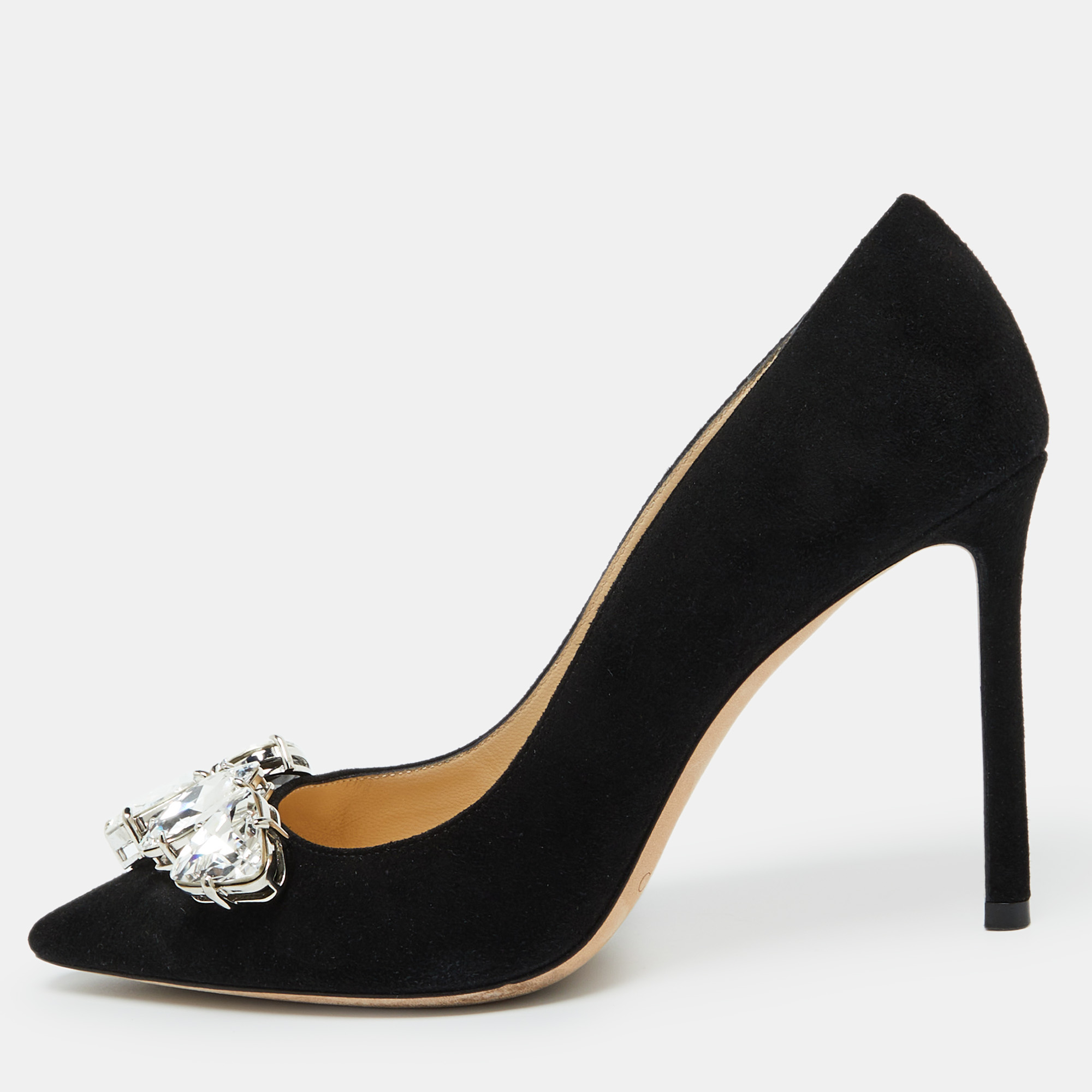 

Jimmy Choo Black Suede Crystal Embellished Pointed Toe Pumps Size