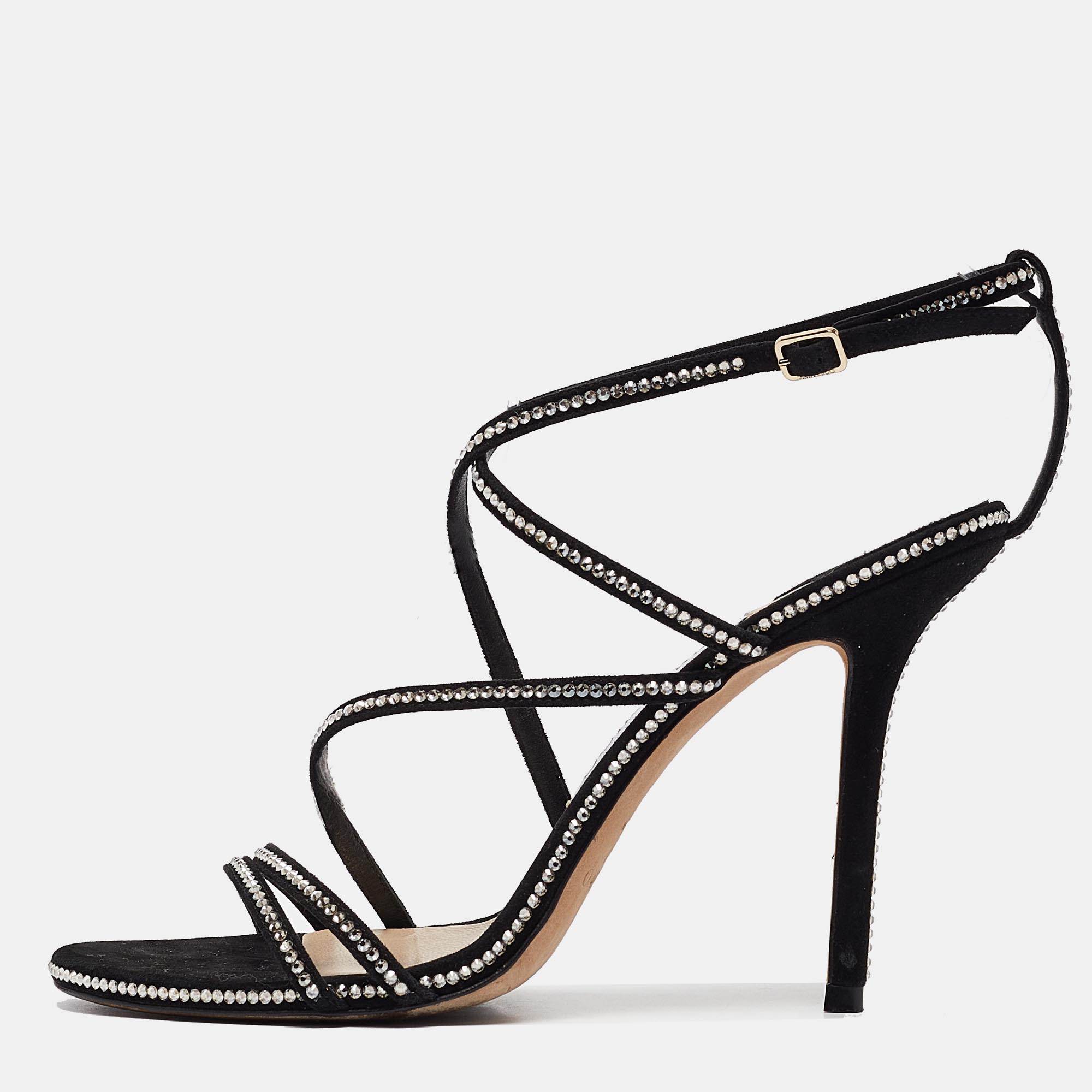 

Jimmy Choo Black Crystal Embellished Suede Dudette Sandals Size