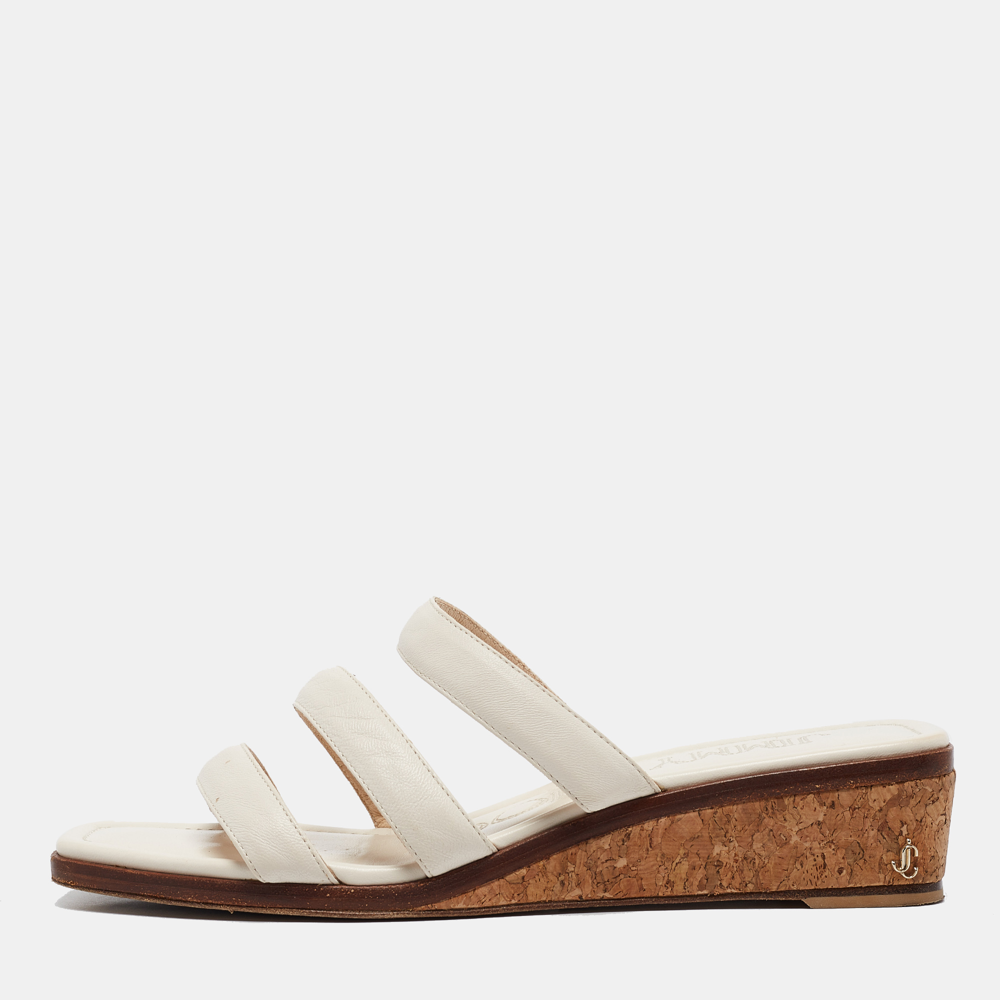 

Jimmy Choo Cream Leather Slide Sandals Size