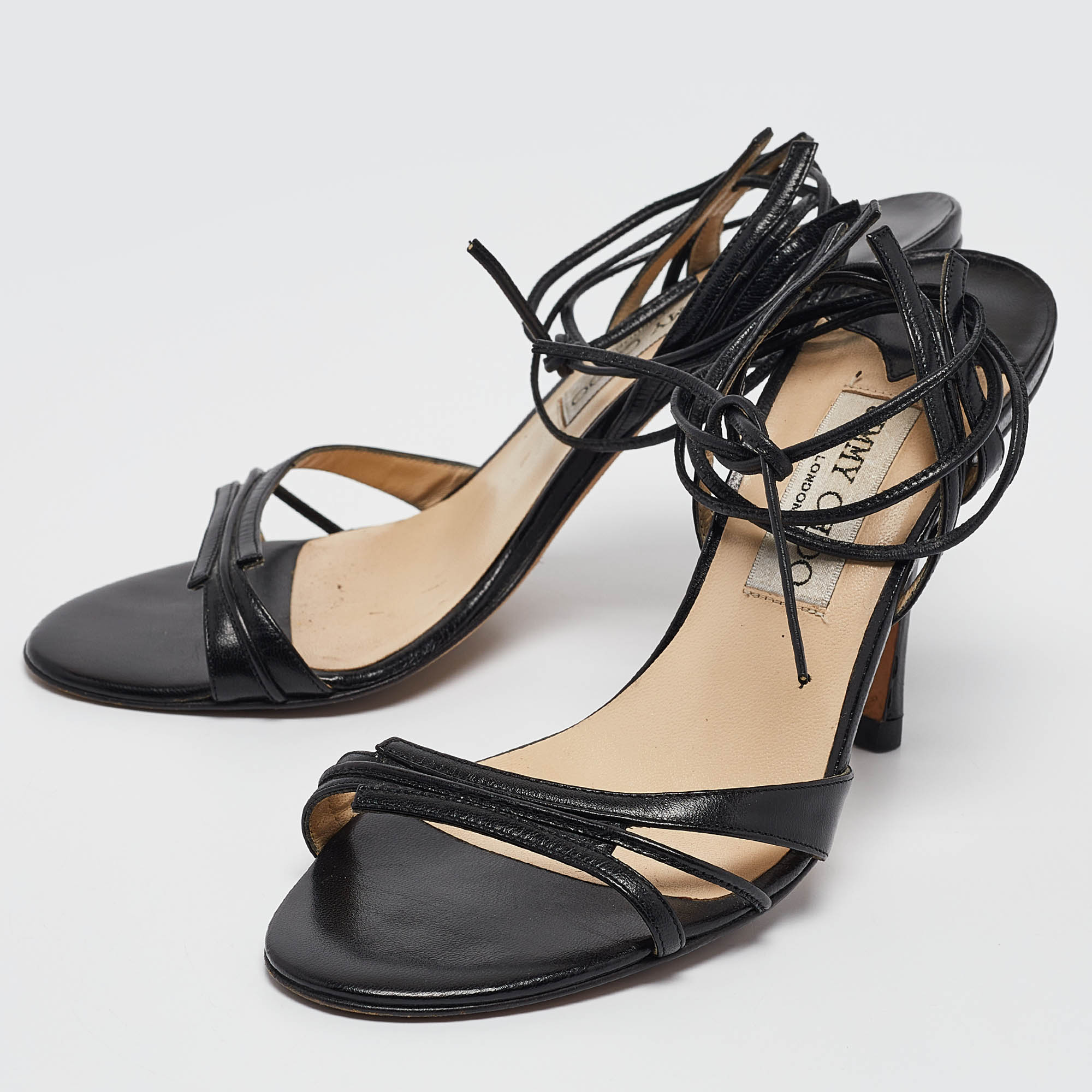 Jimmy Choo Black Leather Ankle Strap Sandals Size 37.5 
