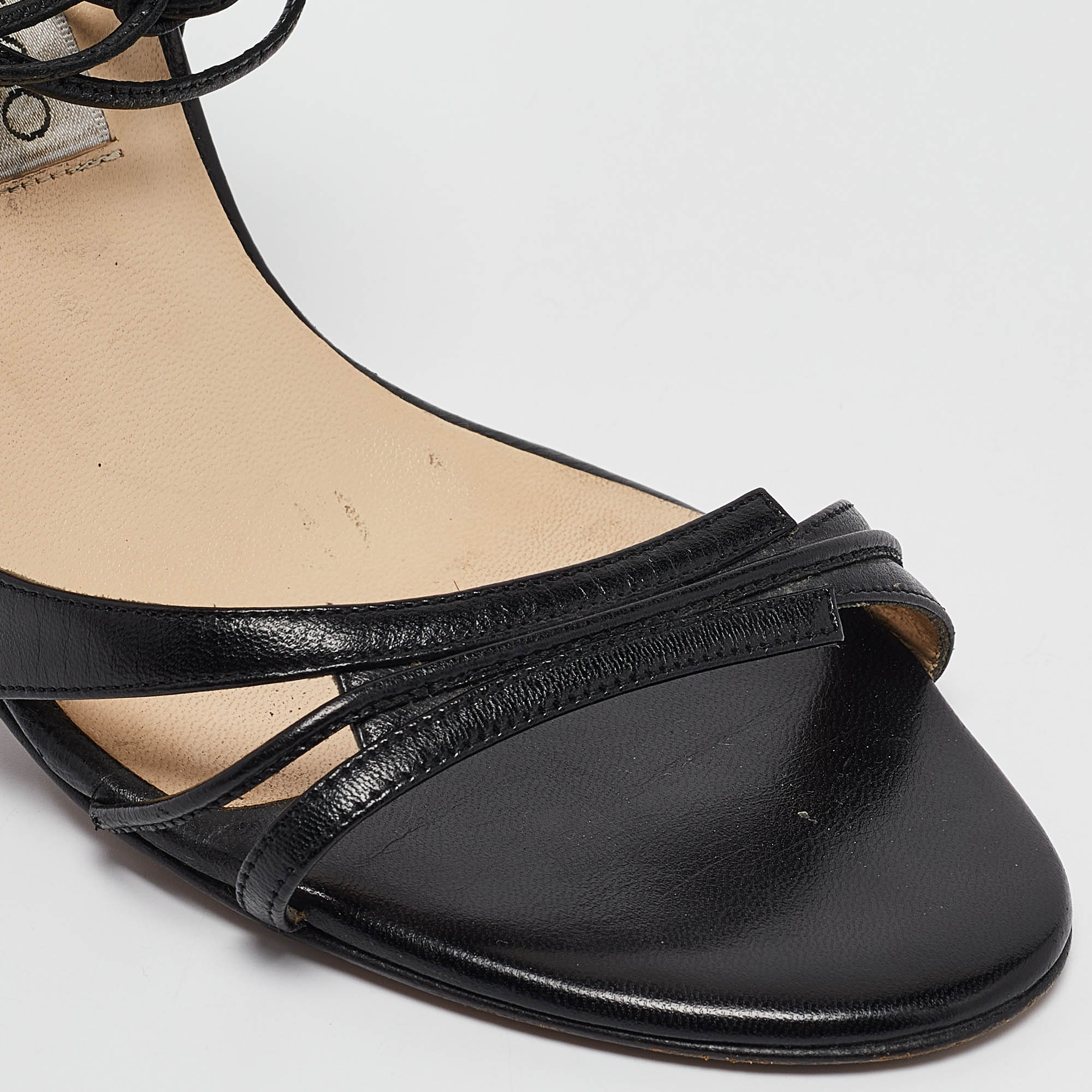 Jimmy Choo Black Leather Ankle Strap Sandals Size 37.5 