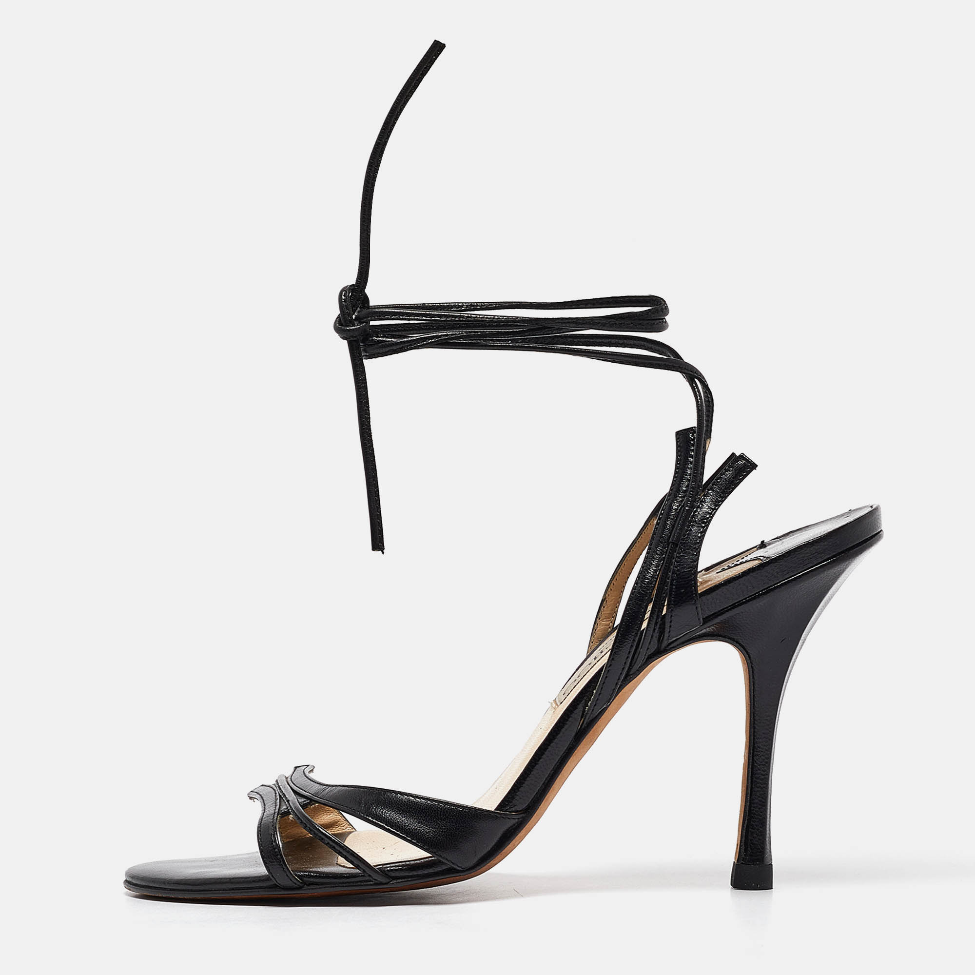 

Jimmy Choo Black Leather Ankle Strap Sandals Size