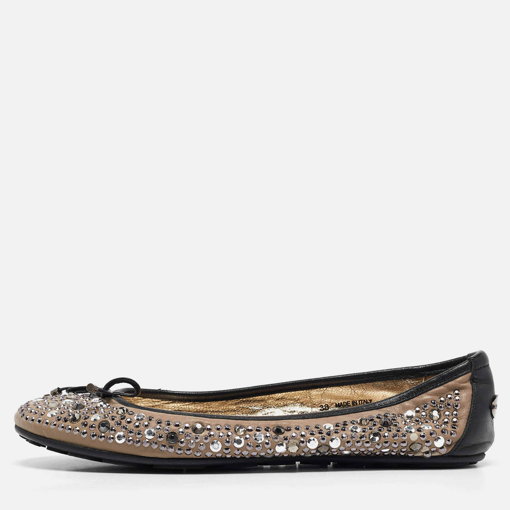 

Jimmy Choo Black/Grey Crystal Embellished Leather Weber Ballet Flats Size