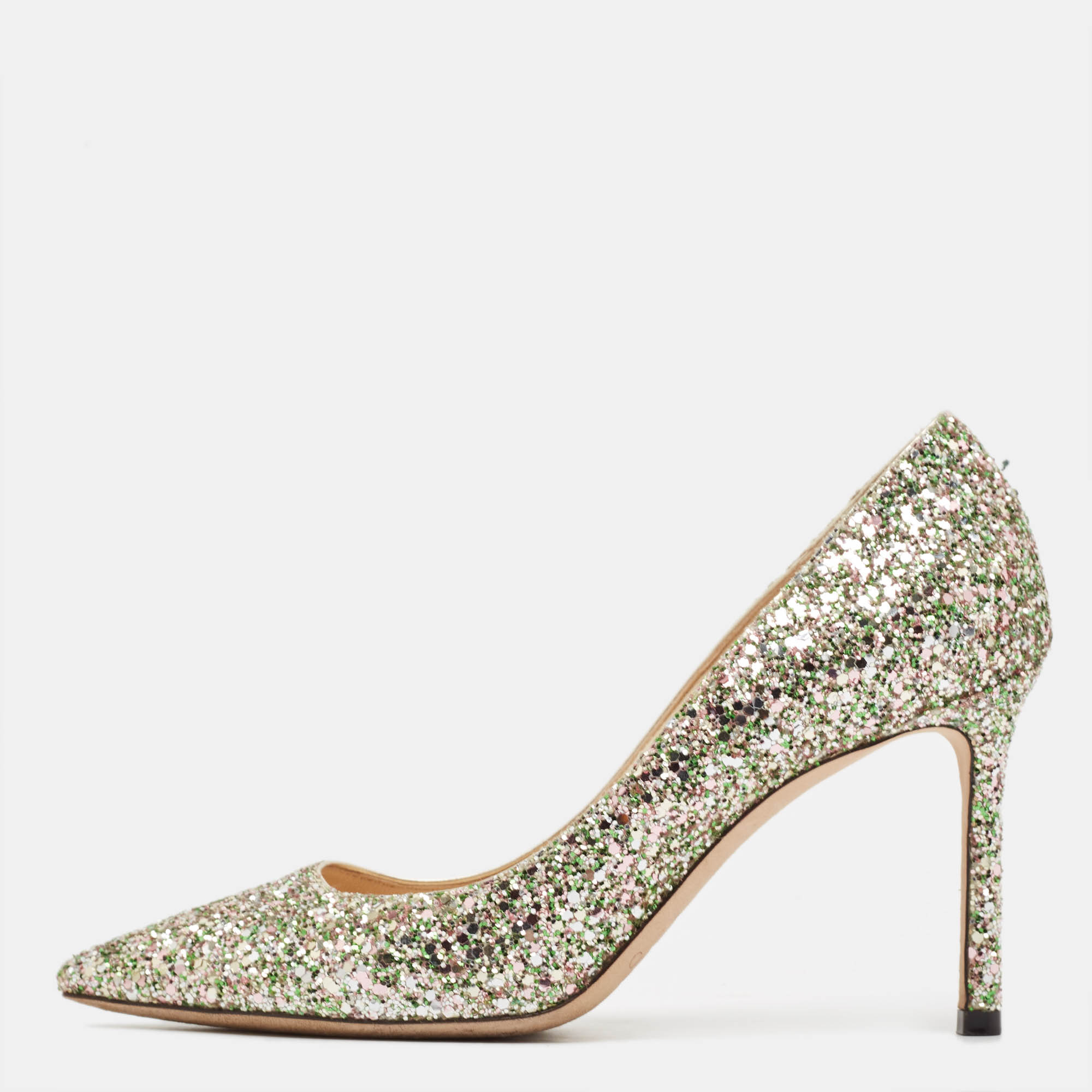 

Jimmy Choo Multicolor Glitter Romy Pumps Size