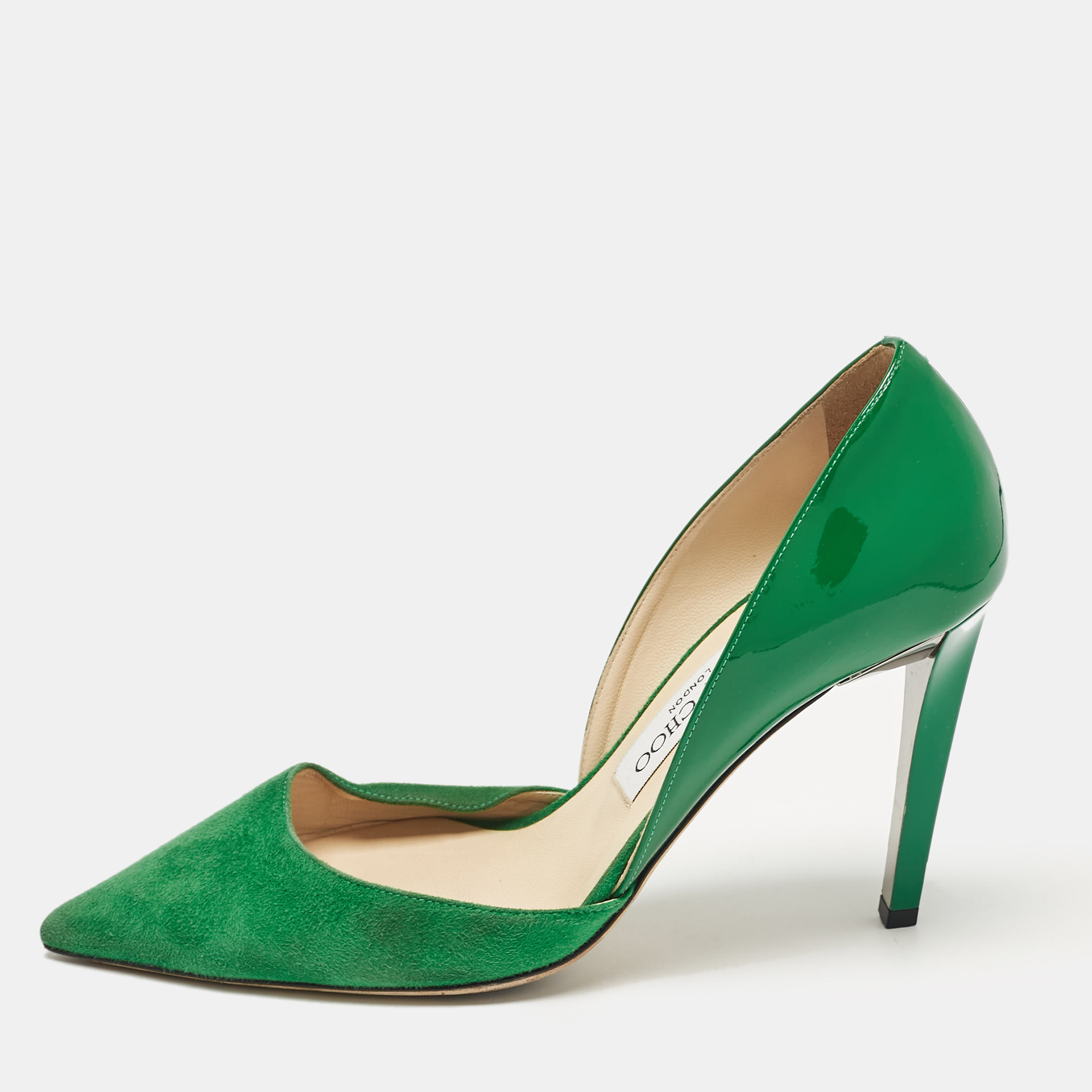 

Jimmy Choo Green Patent Leather and Suede Liz Pointed Toe D'orsay Pumps Size