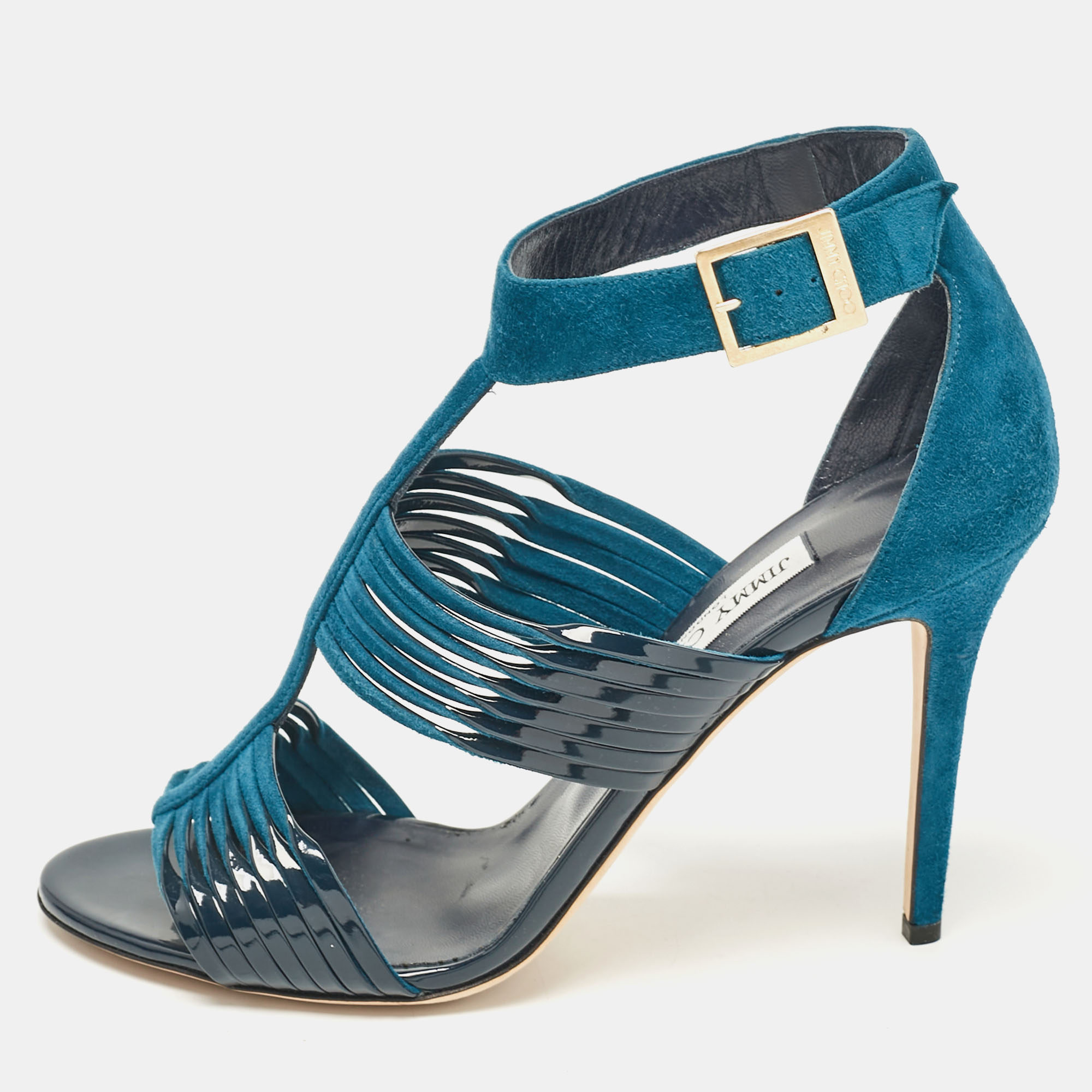 

Jimmy Choo Blue Patent Leather and Suede Ankle Strap Sandals Size