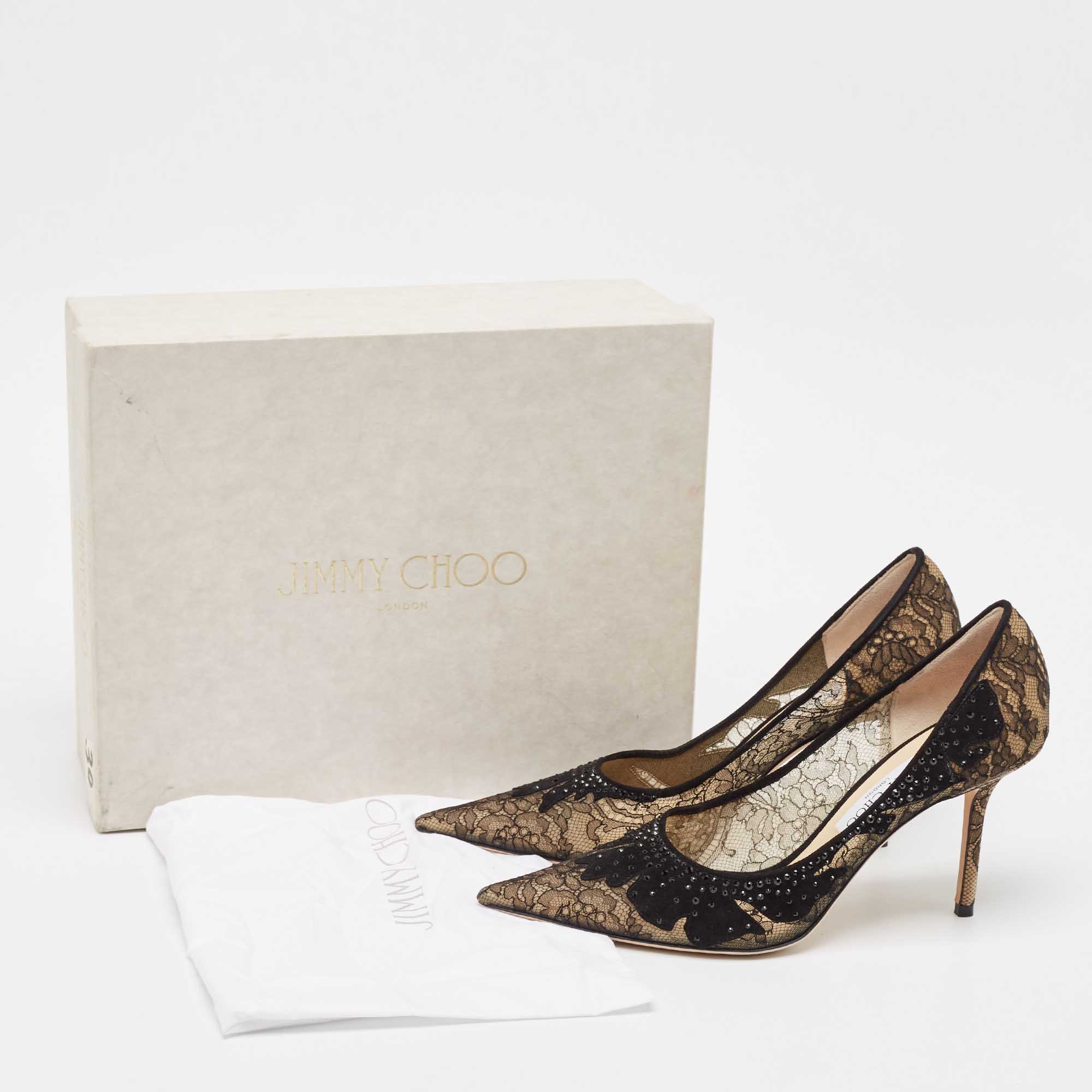 Jimmy Choo Black Floral Lace Pointed Toe Pumps Size 40.5 